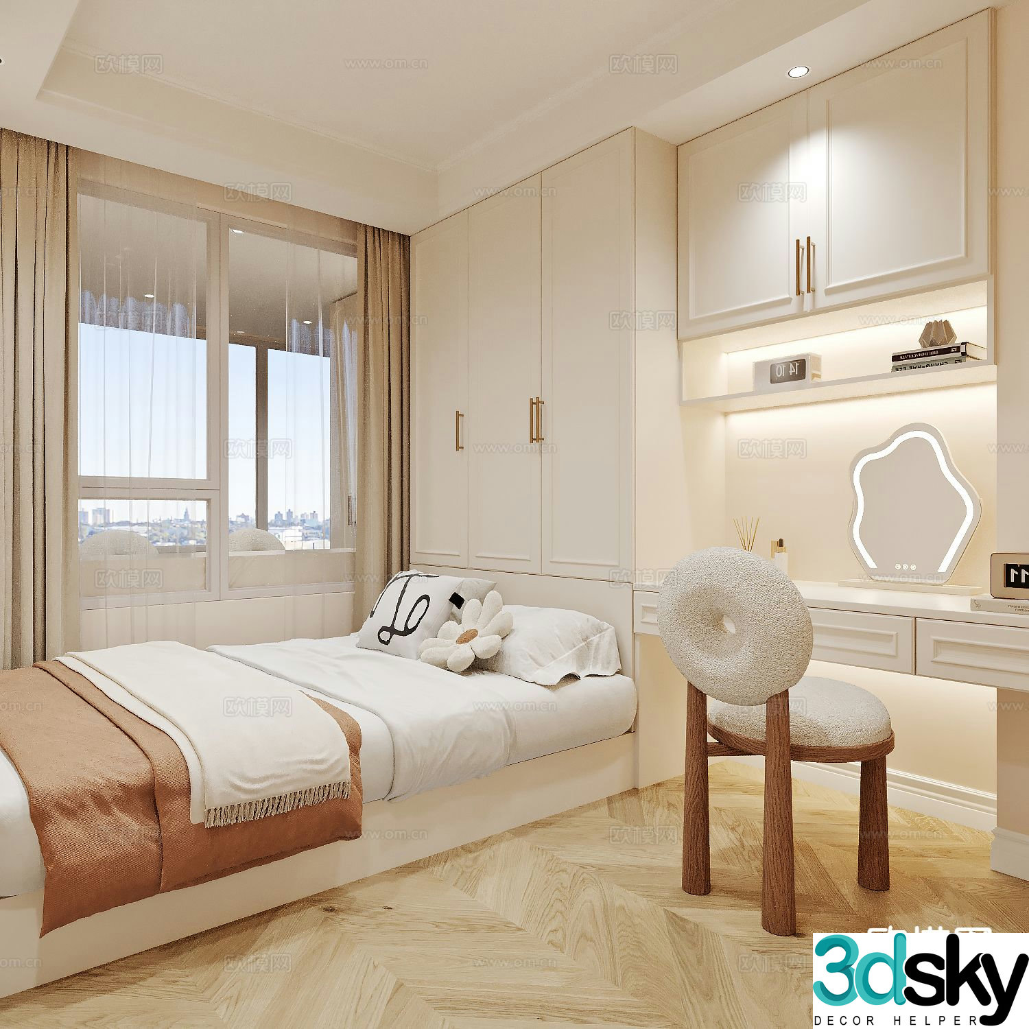 Cream style tatami bedroom 3d model
