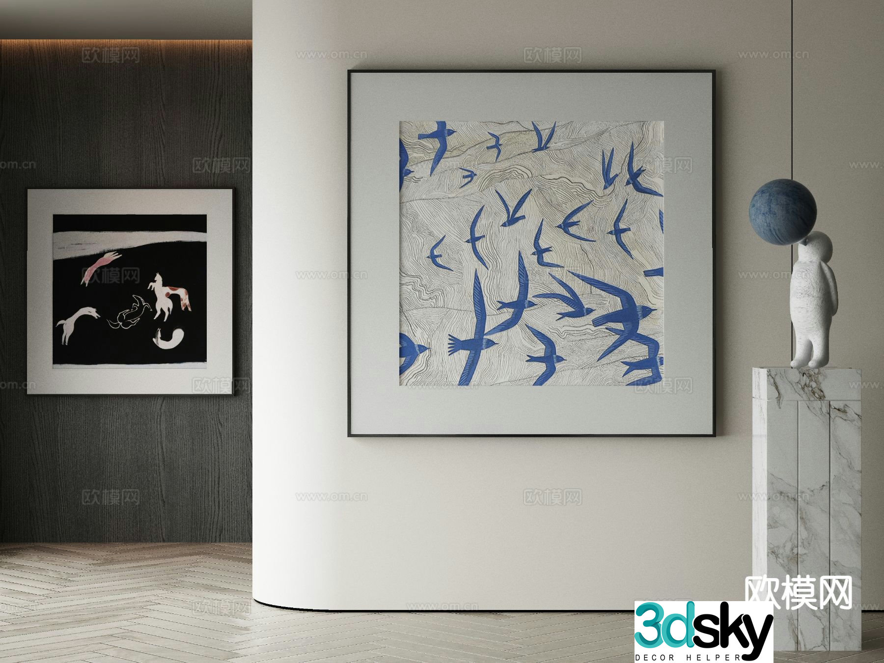 Modern decorative painting animal oil painting 3d model