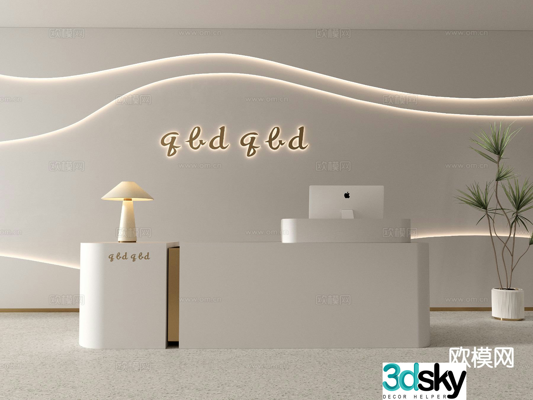 Modern minimalist front desk reception desk cashier 3d model