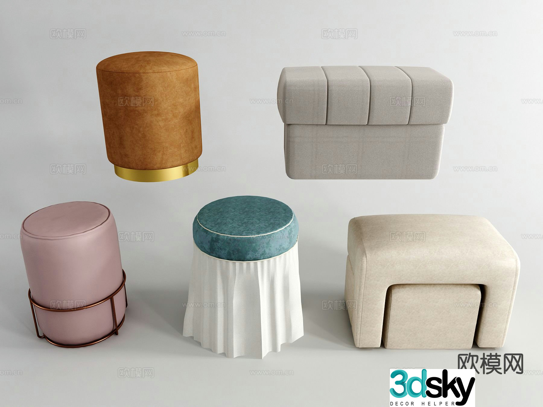 Modern footrest sofa stool round stool stool 3d model