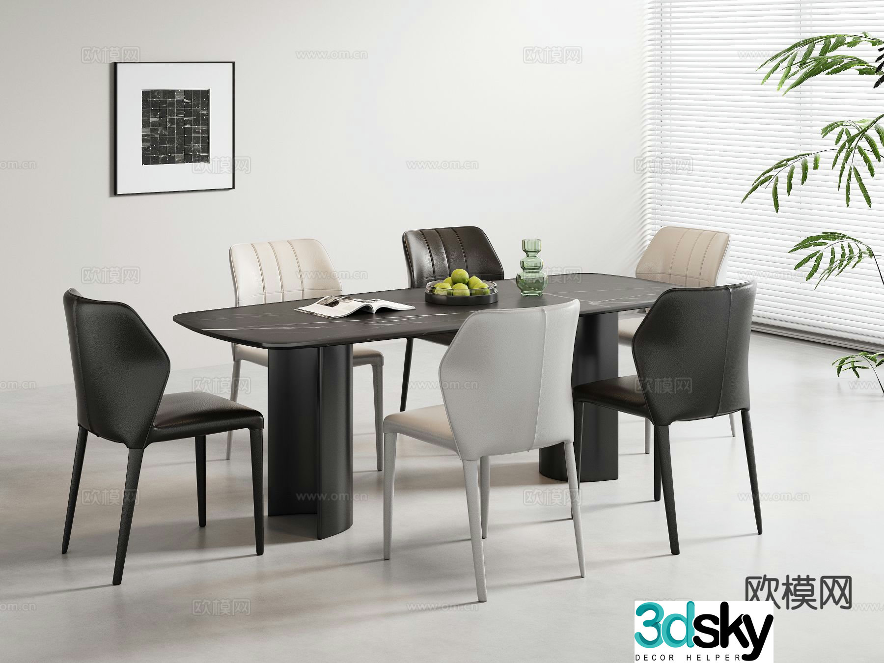 Italian minimalist dining table and chairs 3D model