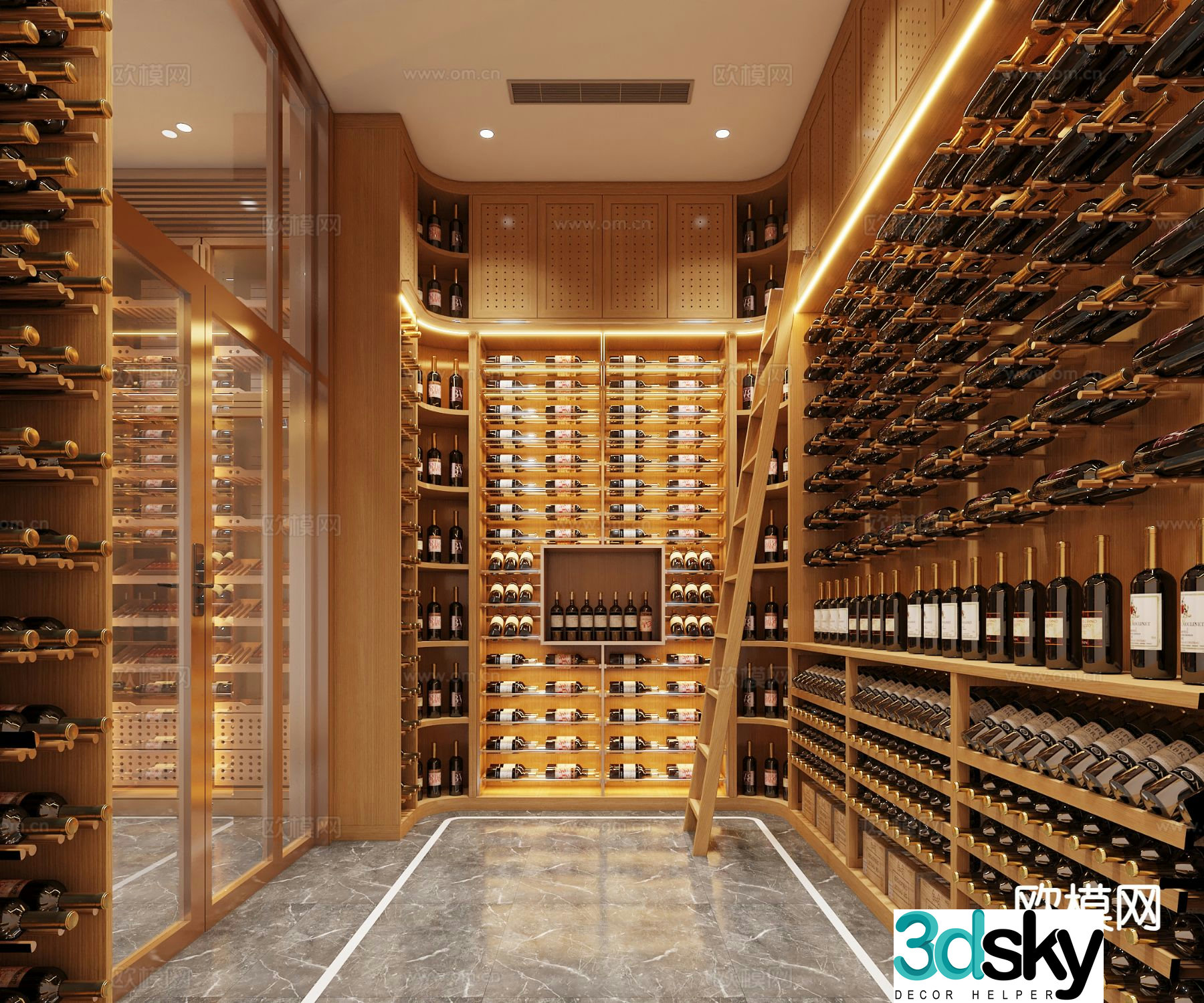 Modern red wine cellar tasting room 3d model