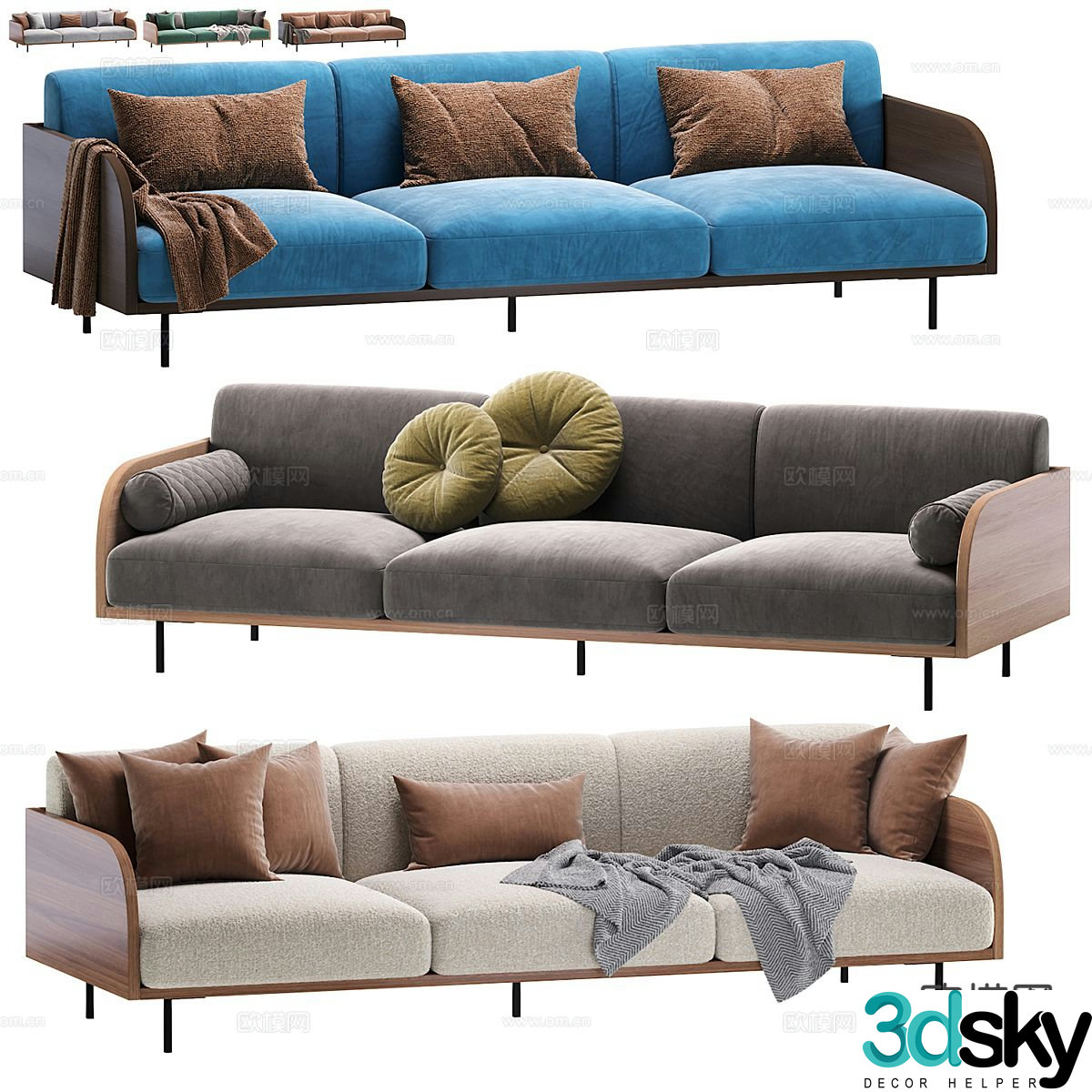 Modern three-seat sofa 3d model