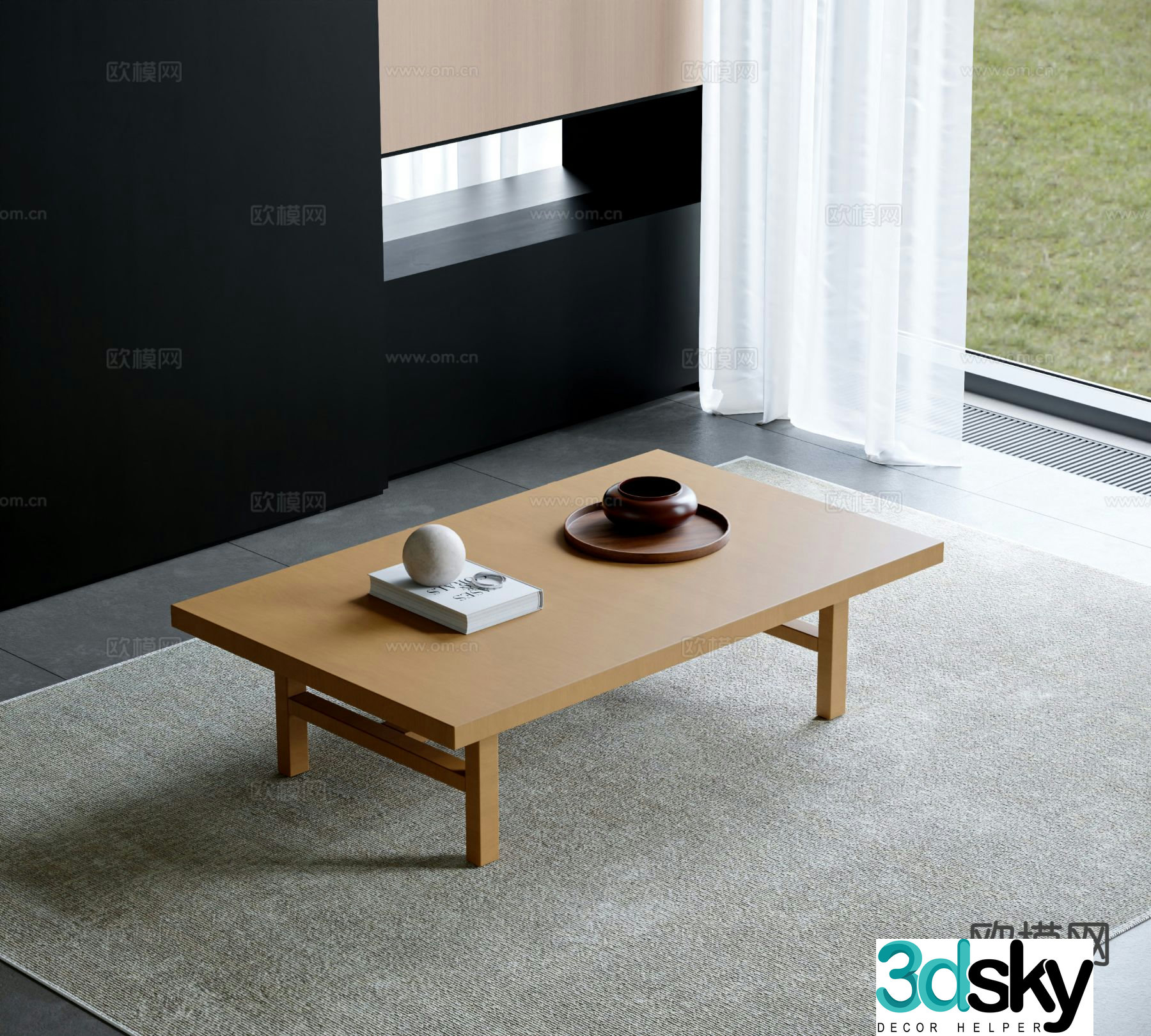Japanese solid wood coffee table 3d model