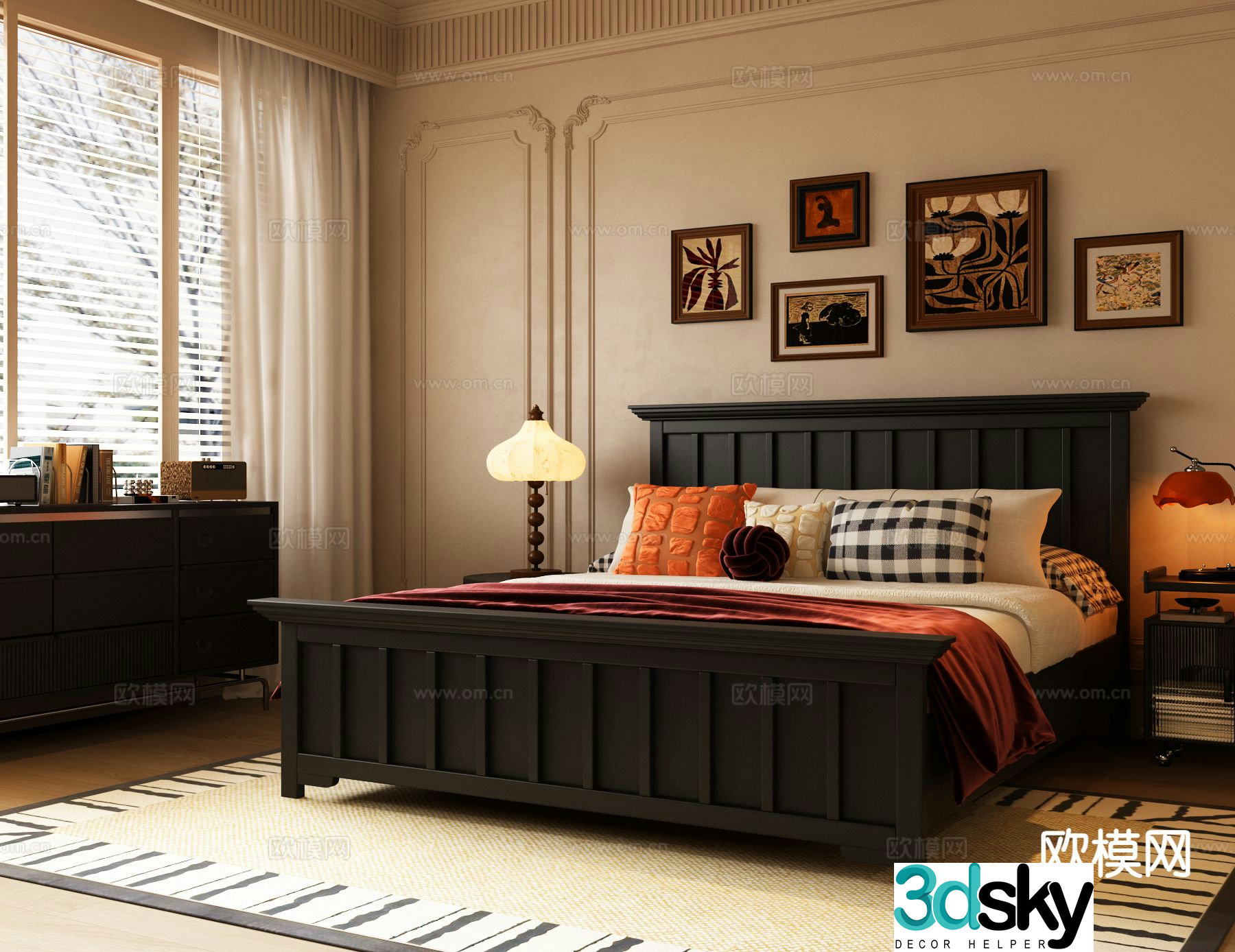 French double bed French medieval double bed 3d model