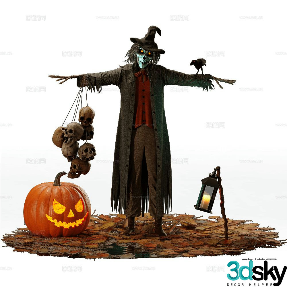 Scarecrow landscape Halloween decoration sketch 3d model