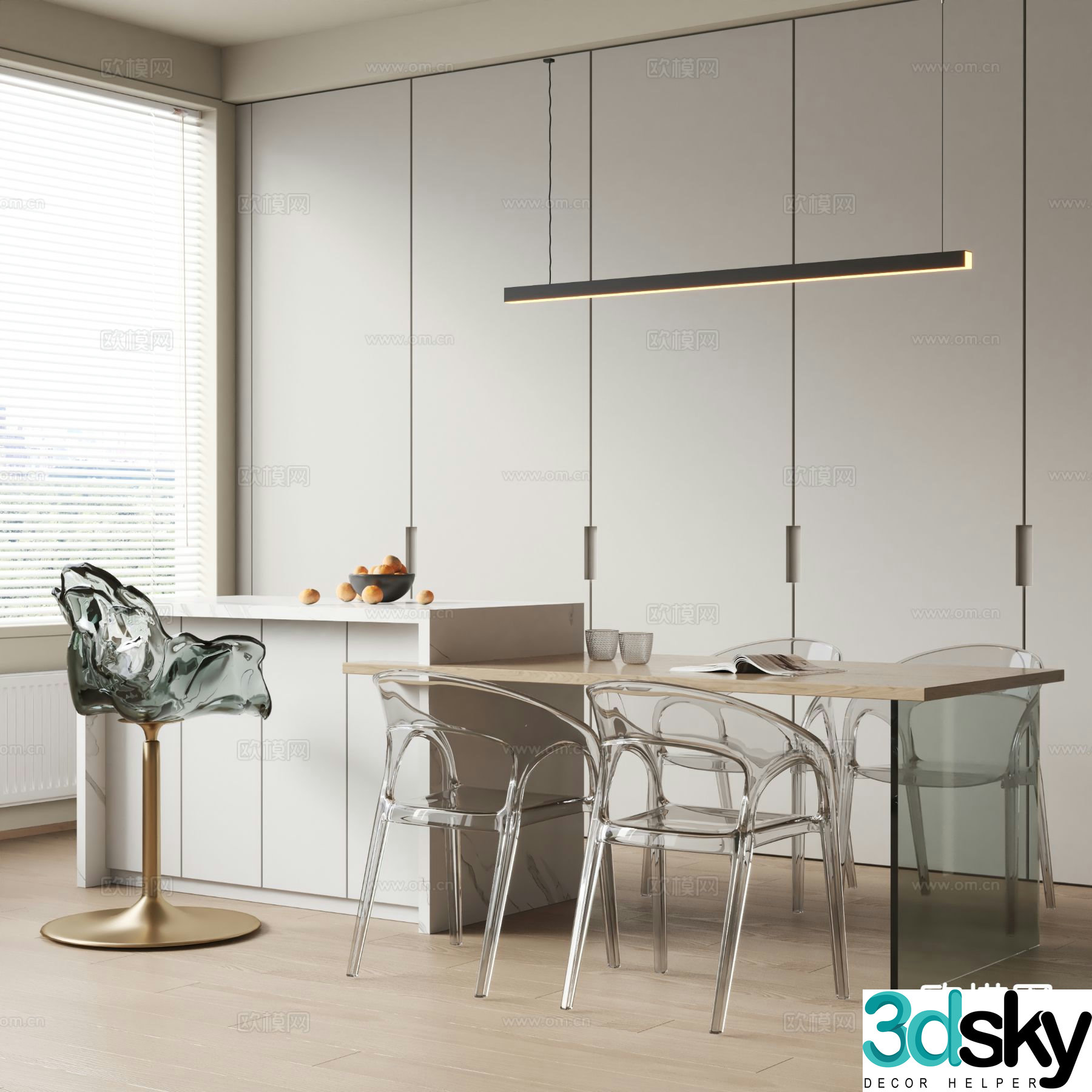 Modern bar island dining table and chairs 3d model