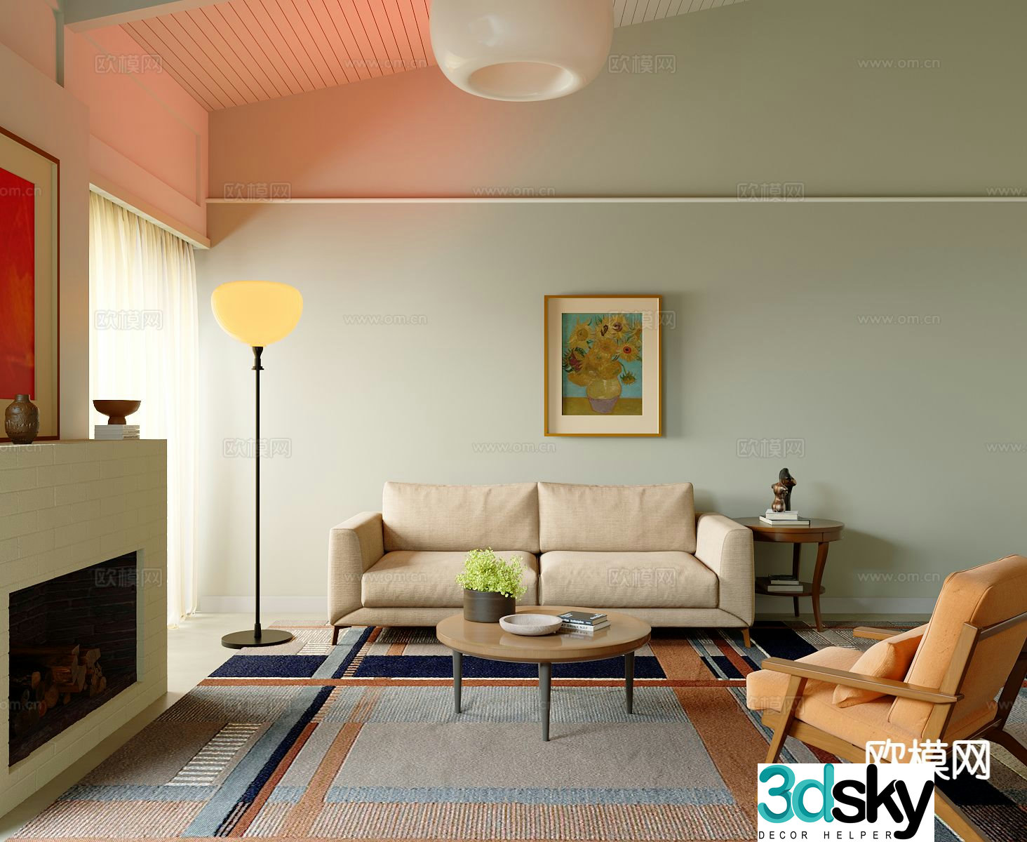 Cream style living room 3d model
