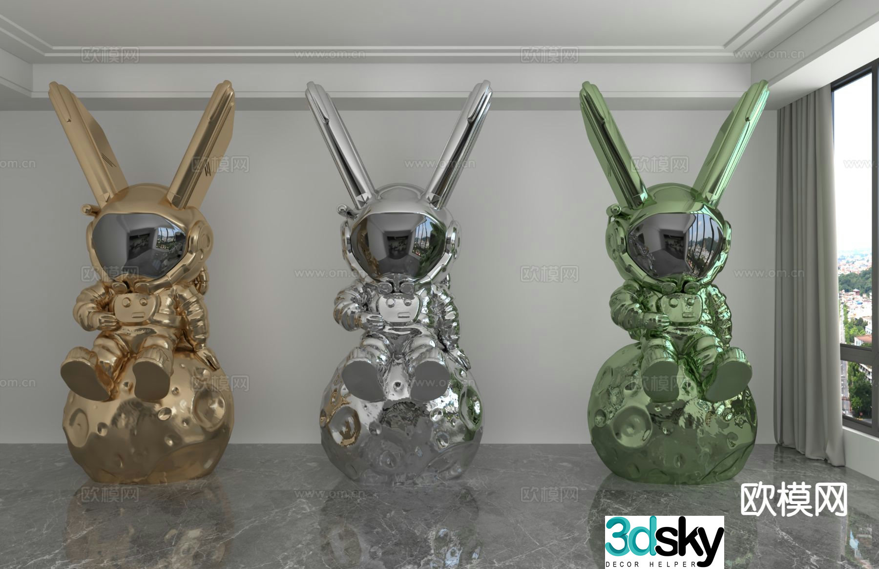 Modern color laser astronaut trendy ornament 3D model