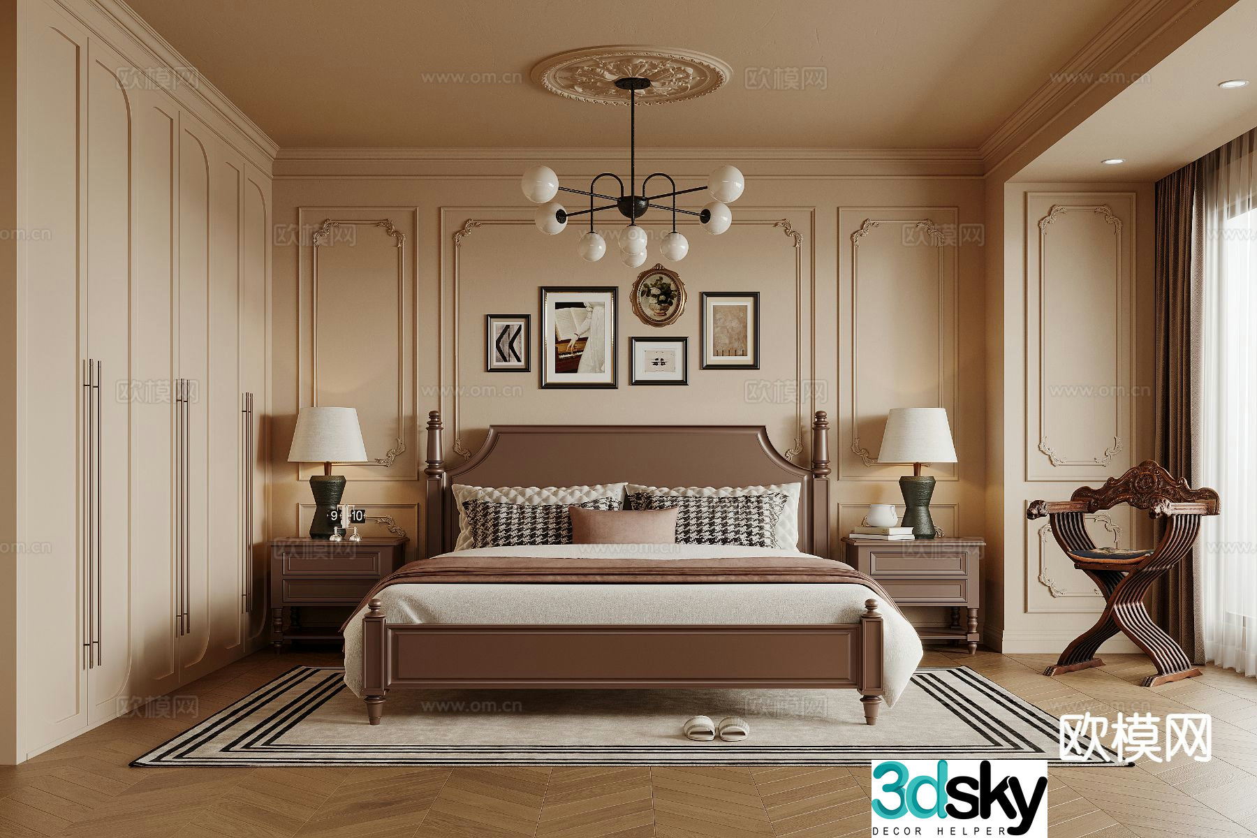 French retro bedroom master bedroom 3d model