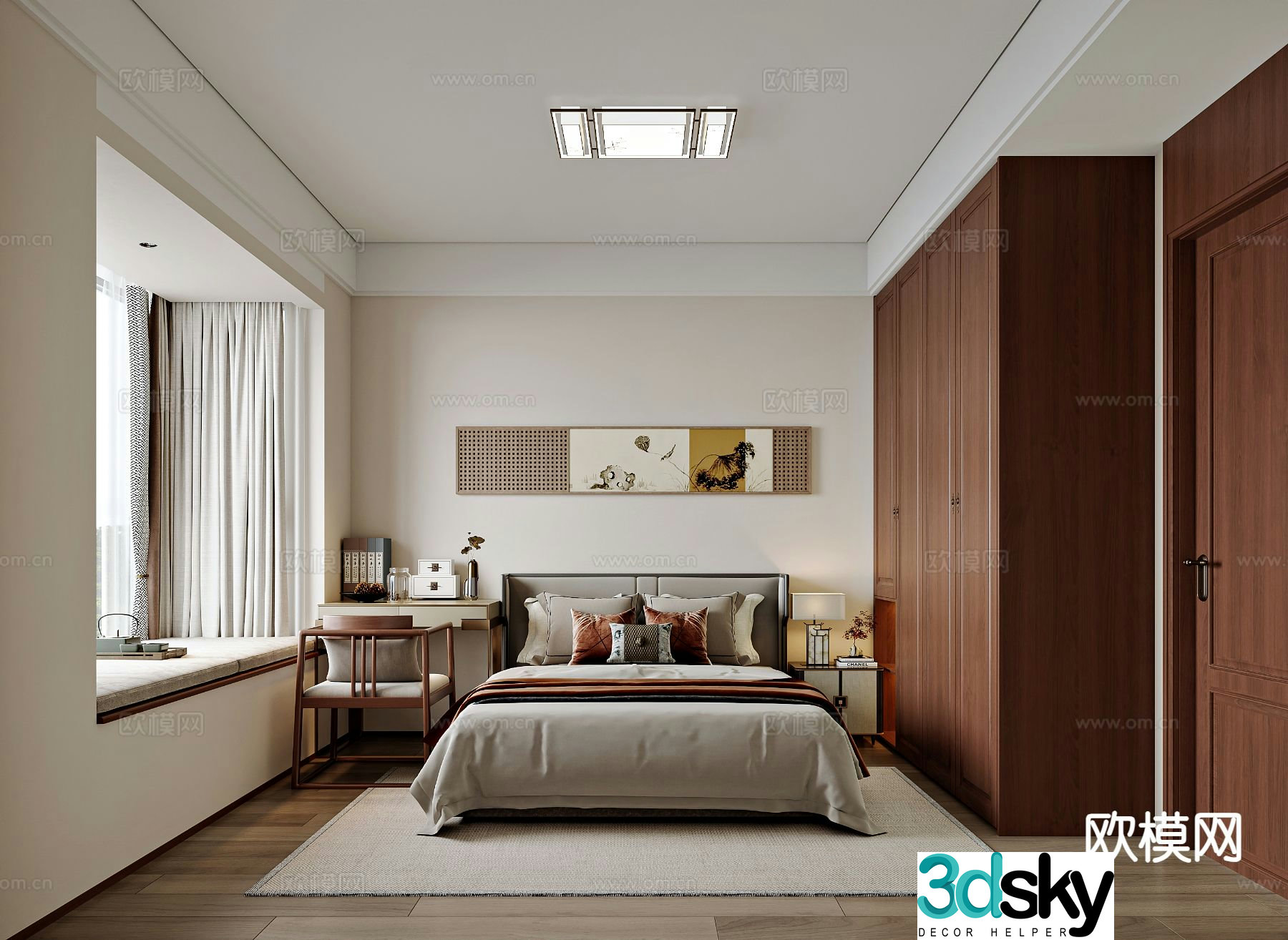 Chinese style second bedroom elder bedroom elderly room 3D model