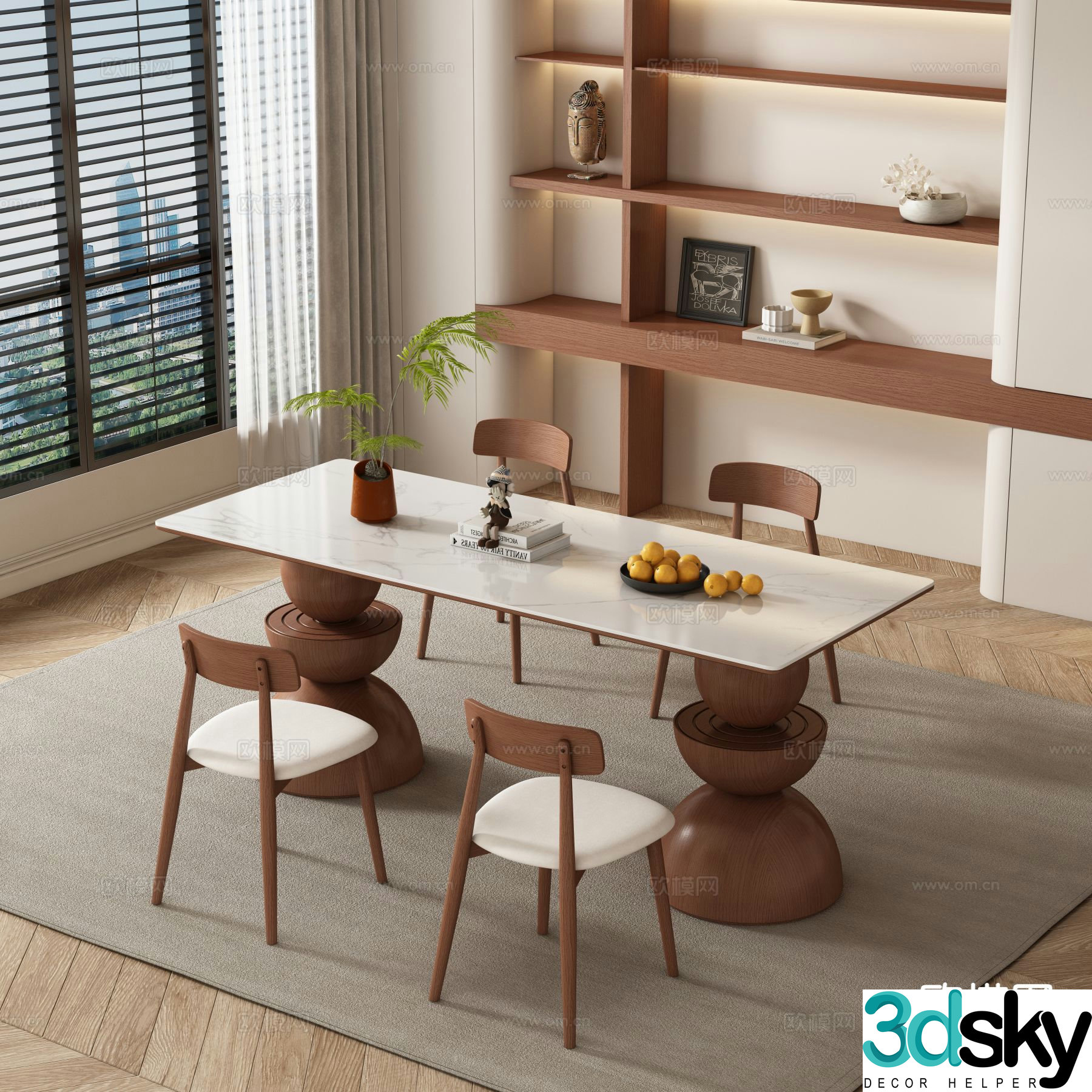 Medieval style dining table and chairs 3d model