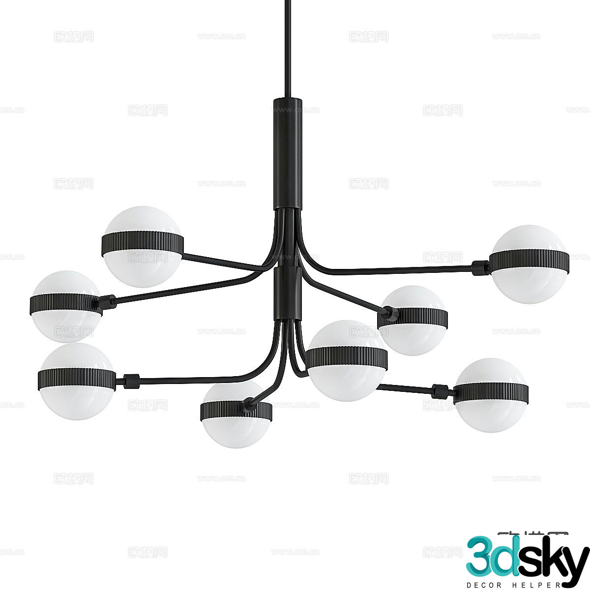 Modern multi-head chandelier 3d model