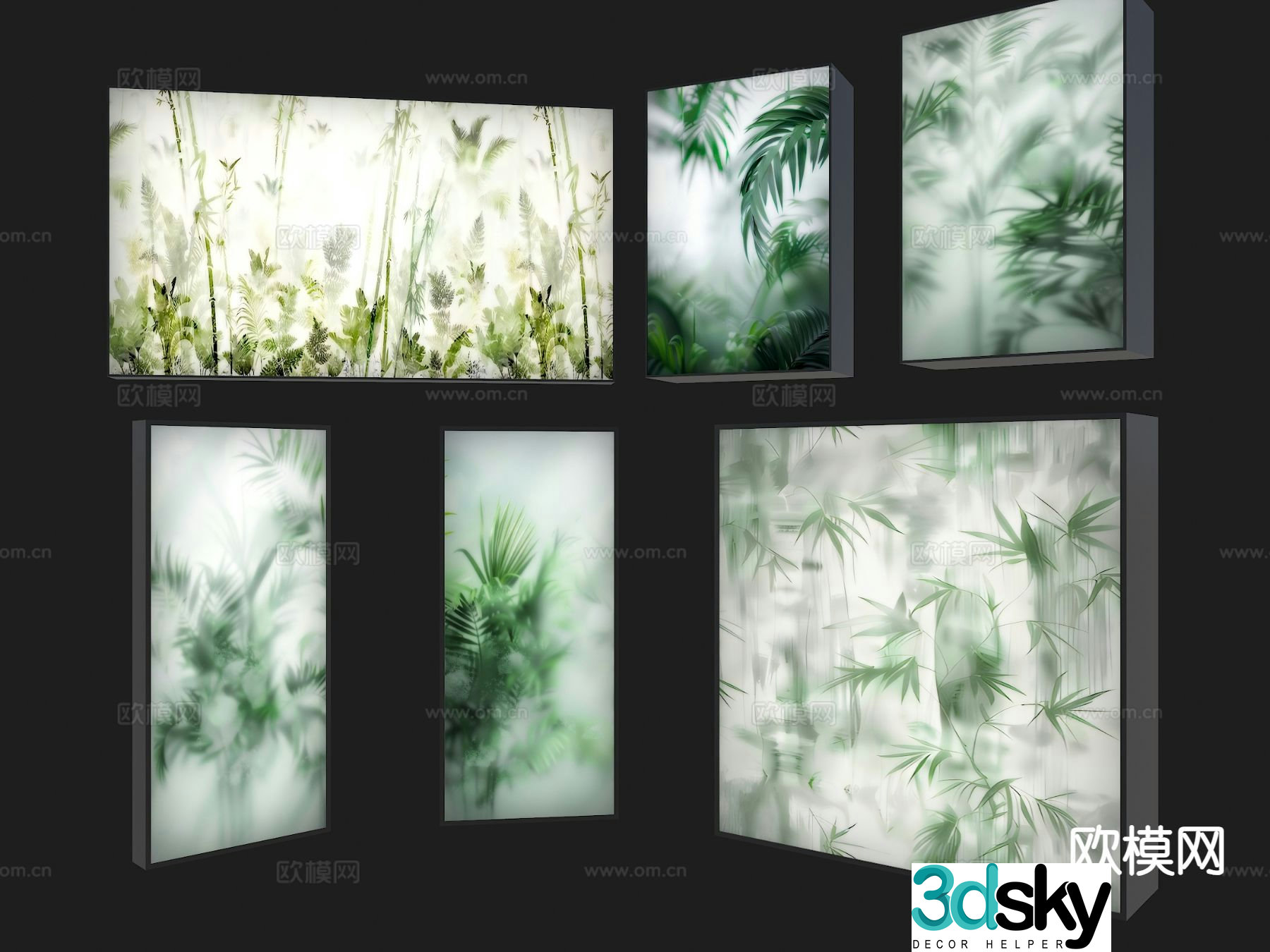 Modern frosted glass light box bamboo soft film light box 3D model