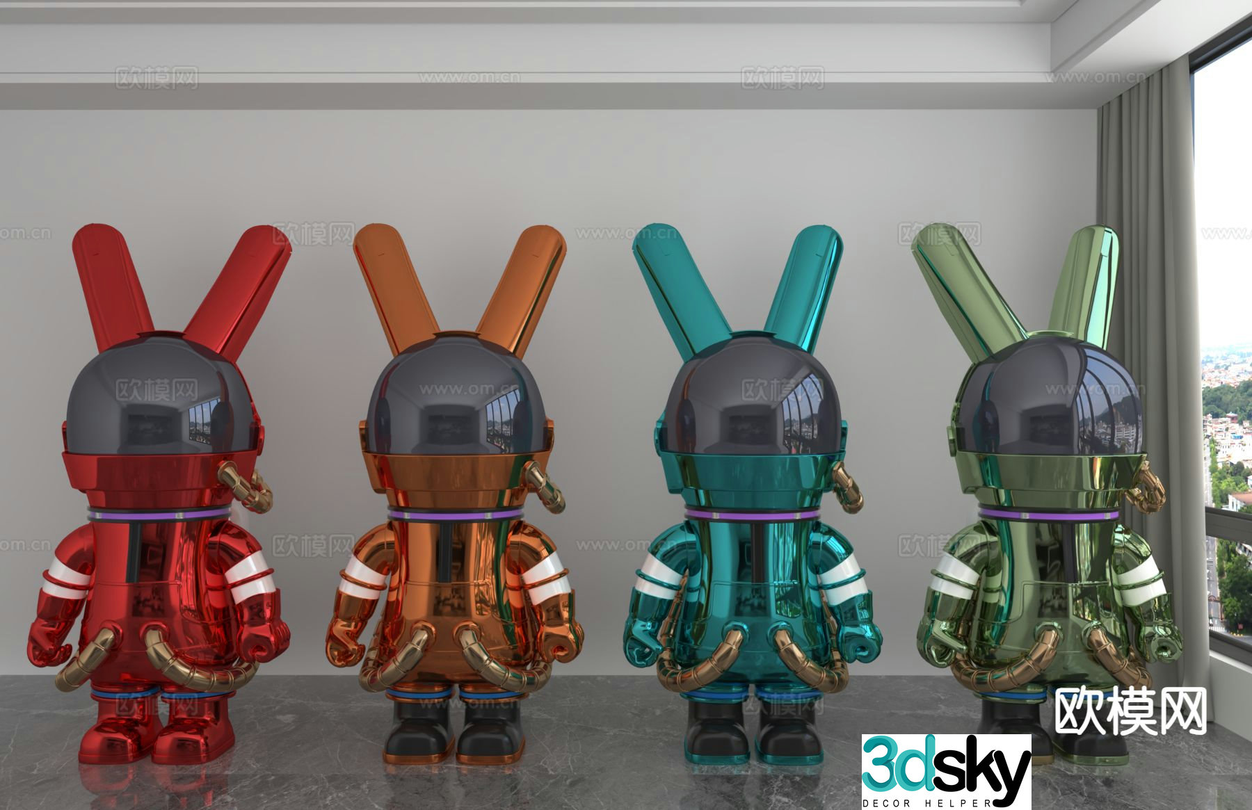 Modern color laser astronaut trendy ornament 3D model