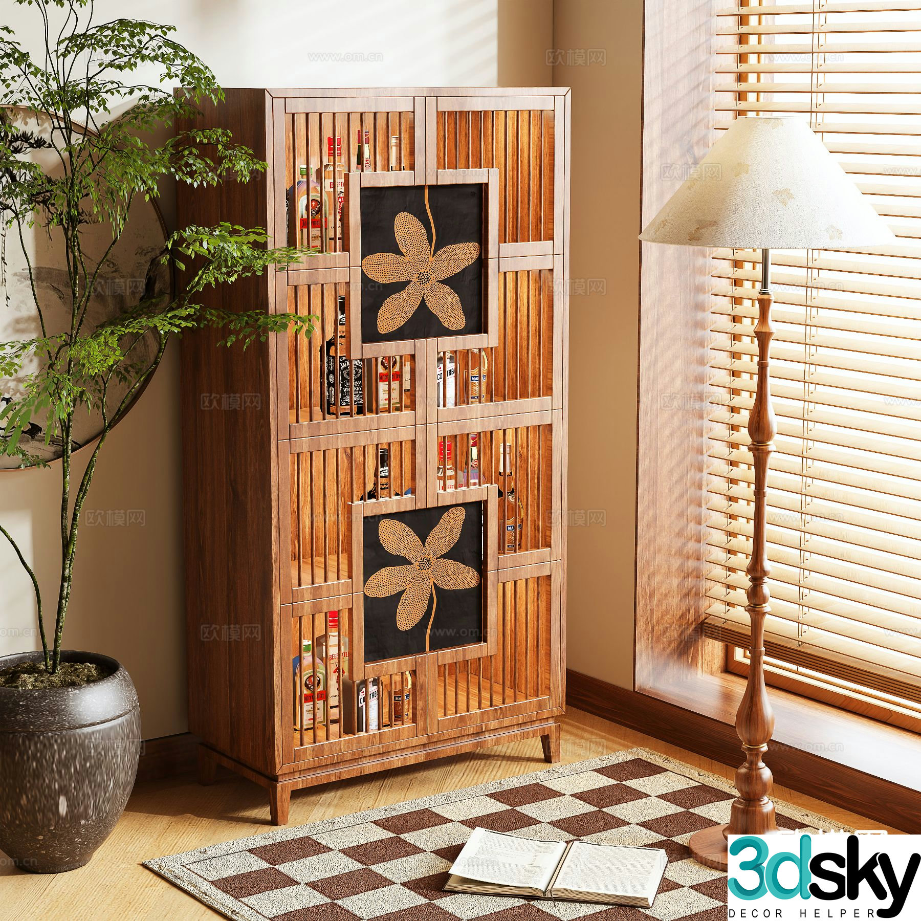 Log style wine cabinet 3D model