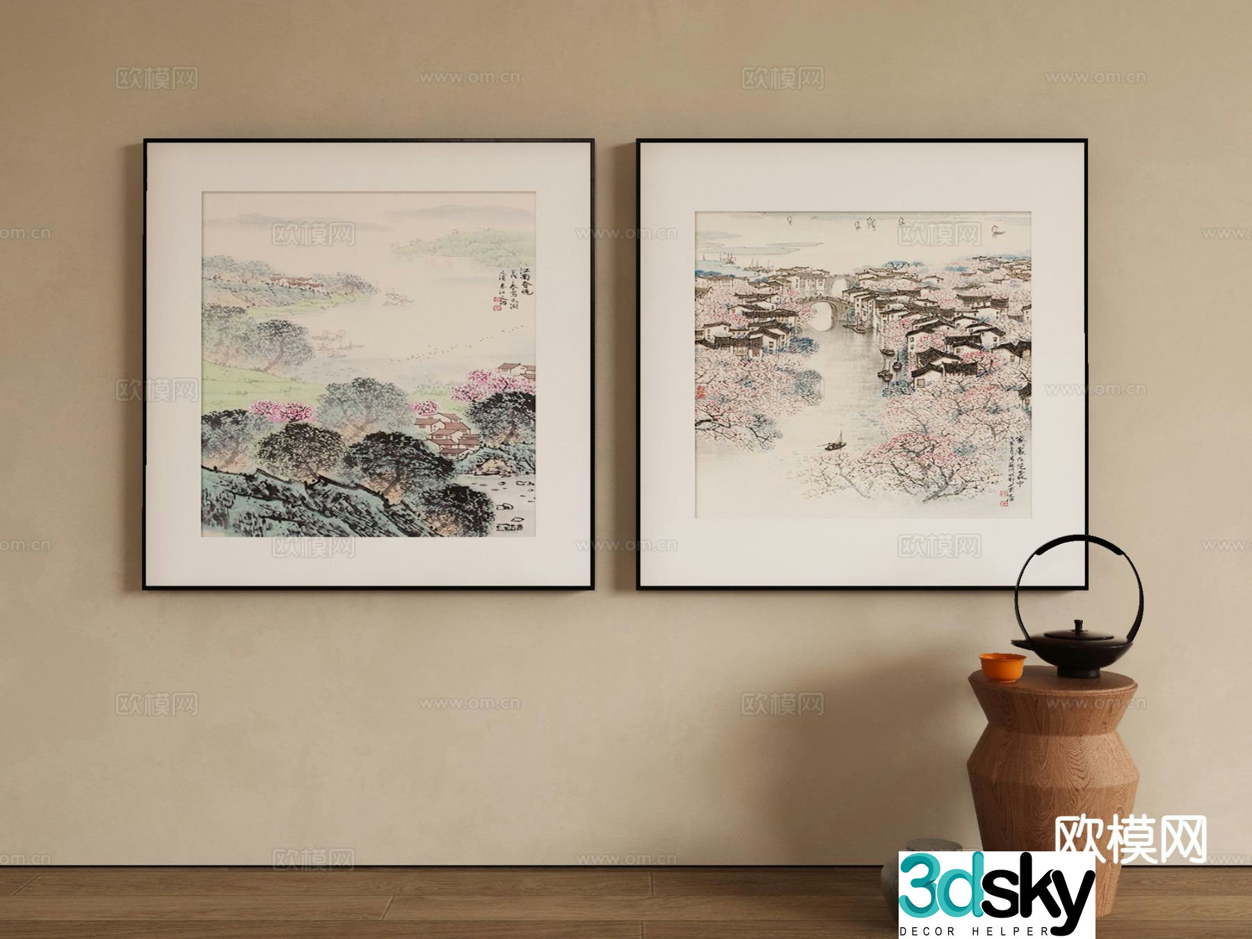 New Chinese style ink painting landscape painting decorative painting 3D model