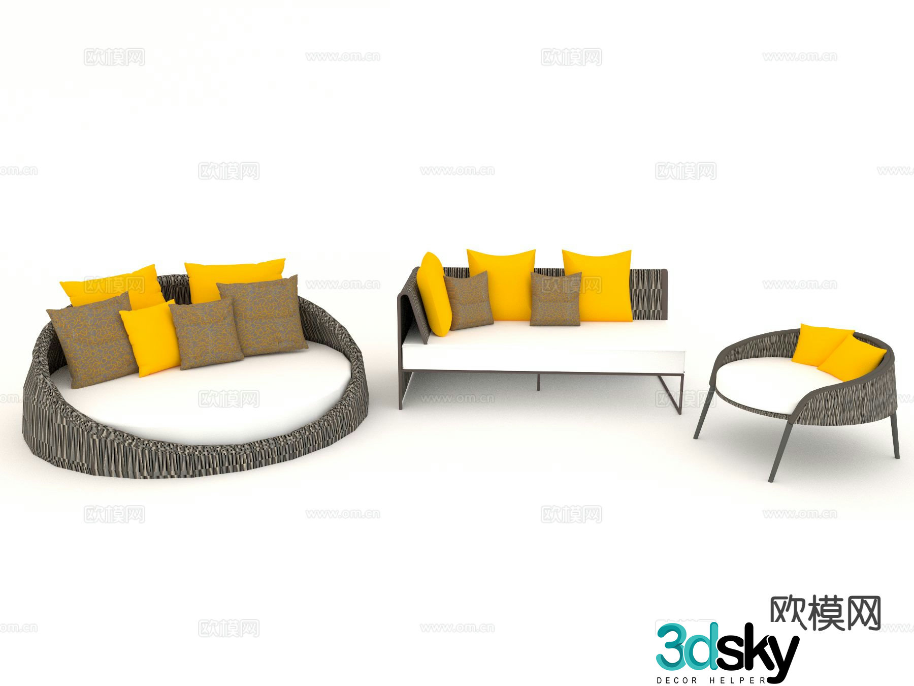 Modern outdoor sofa rattan sofa round sofa 3d model