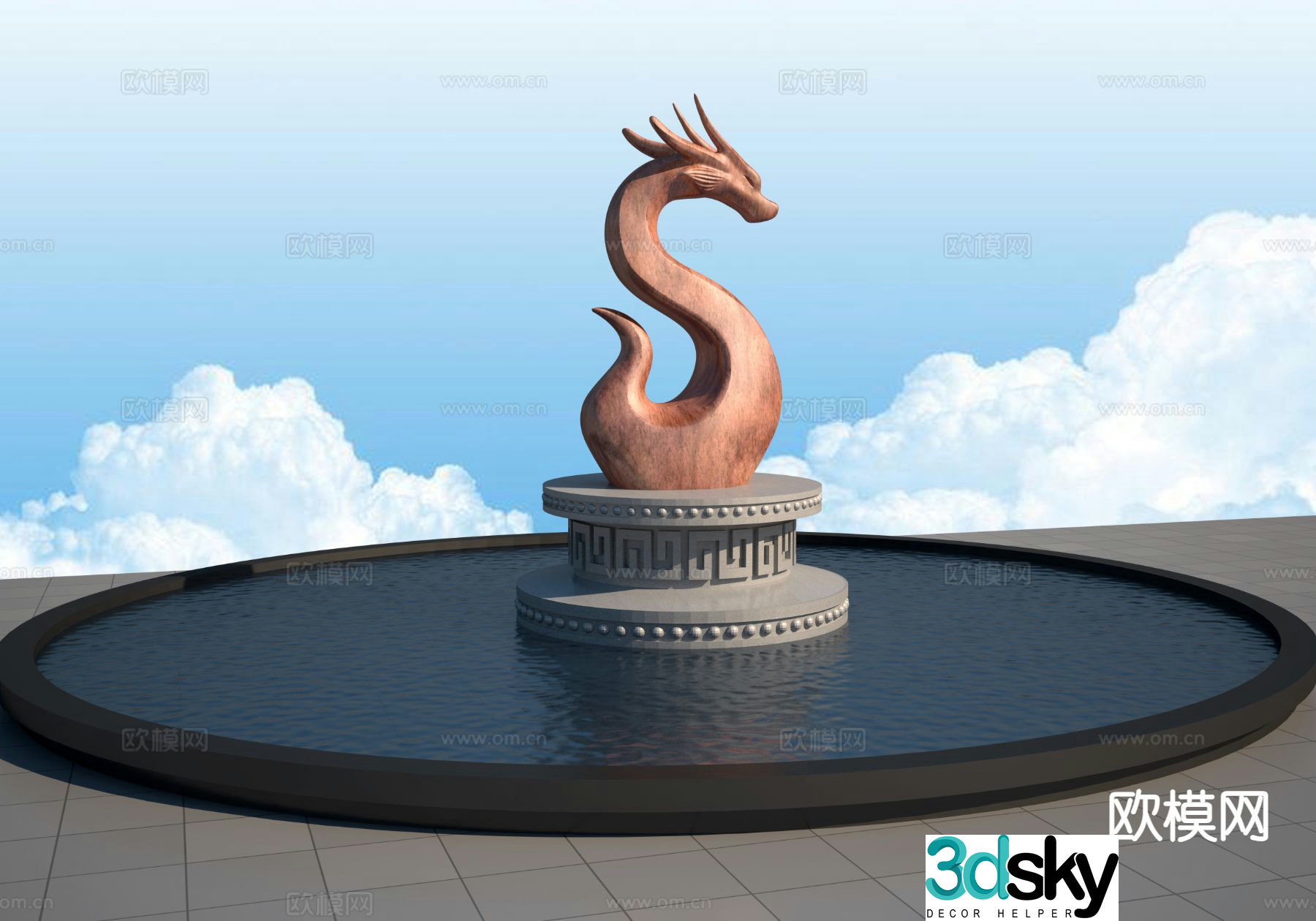Chinese Zodiac Dragon Sculpture Urban Sketch 3D Model