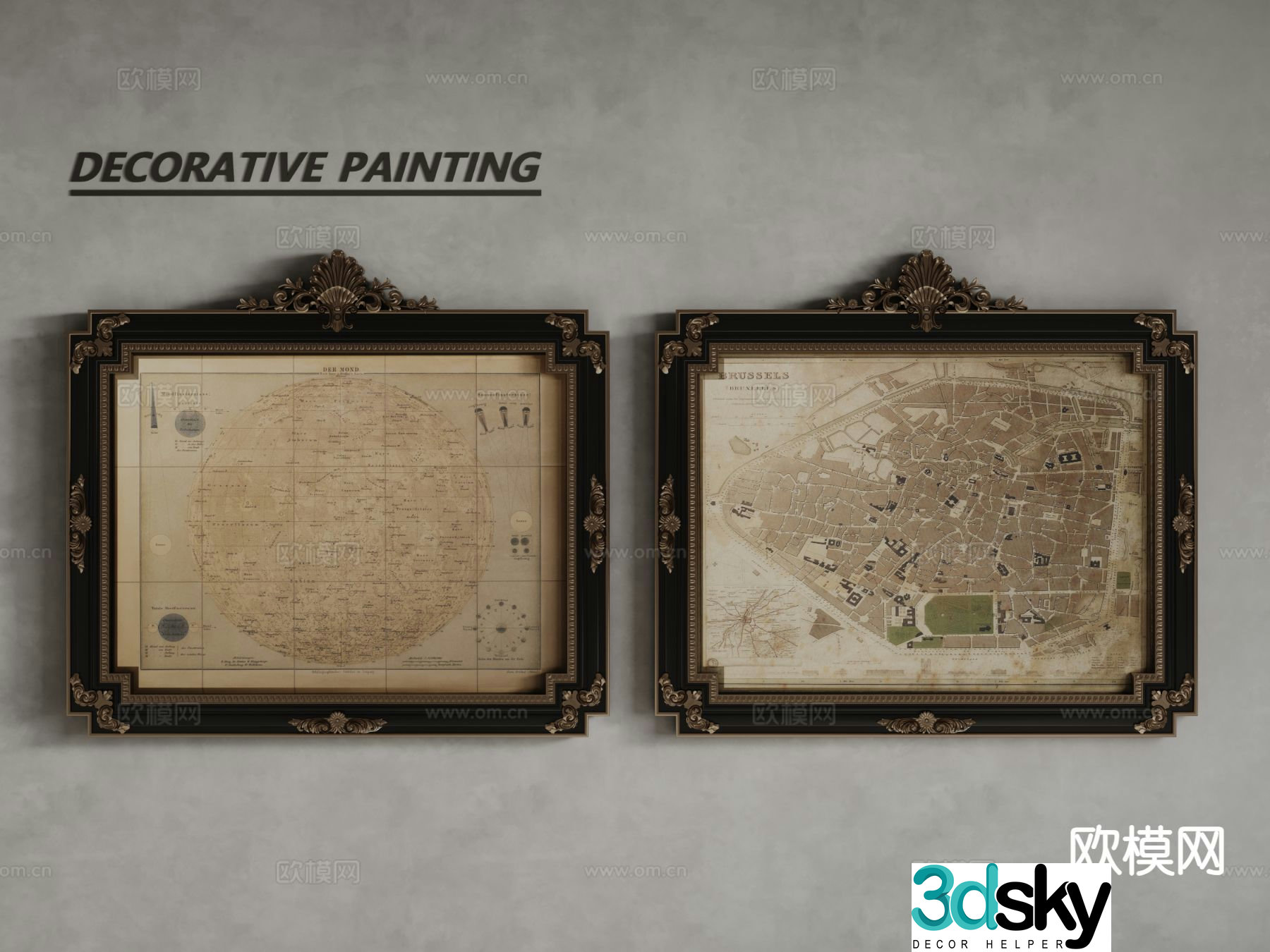 European decorative painting frame painting map 3d model