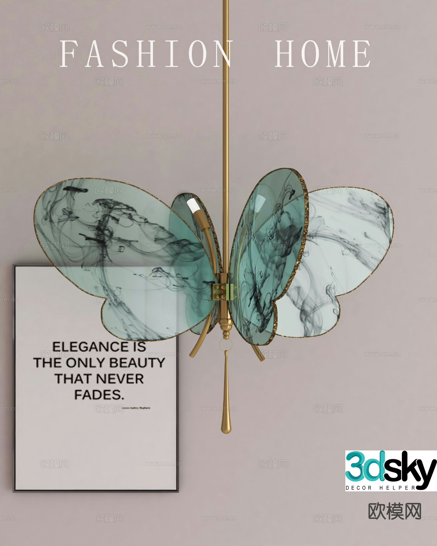 Butterfly metal crystal chandelier 3d model