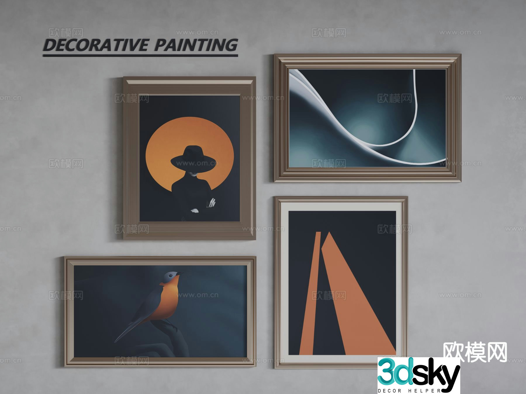 European decorative painting frame painting entrance hanging painting 3D model