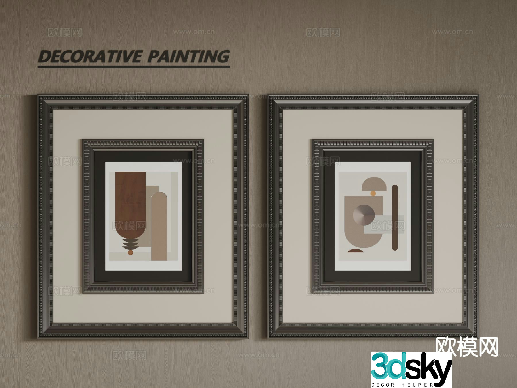 European decorative painting frame painting geometric hanging painting 3D model