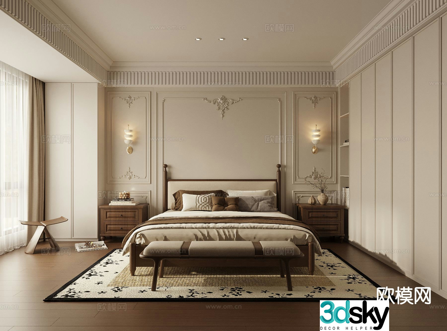 American retro bedroom master bedroom 3d model