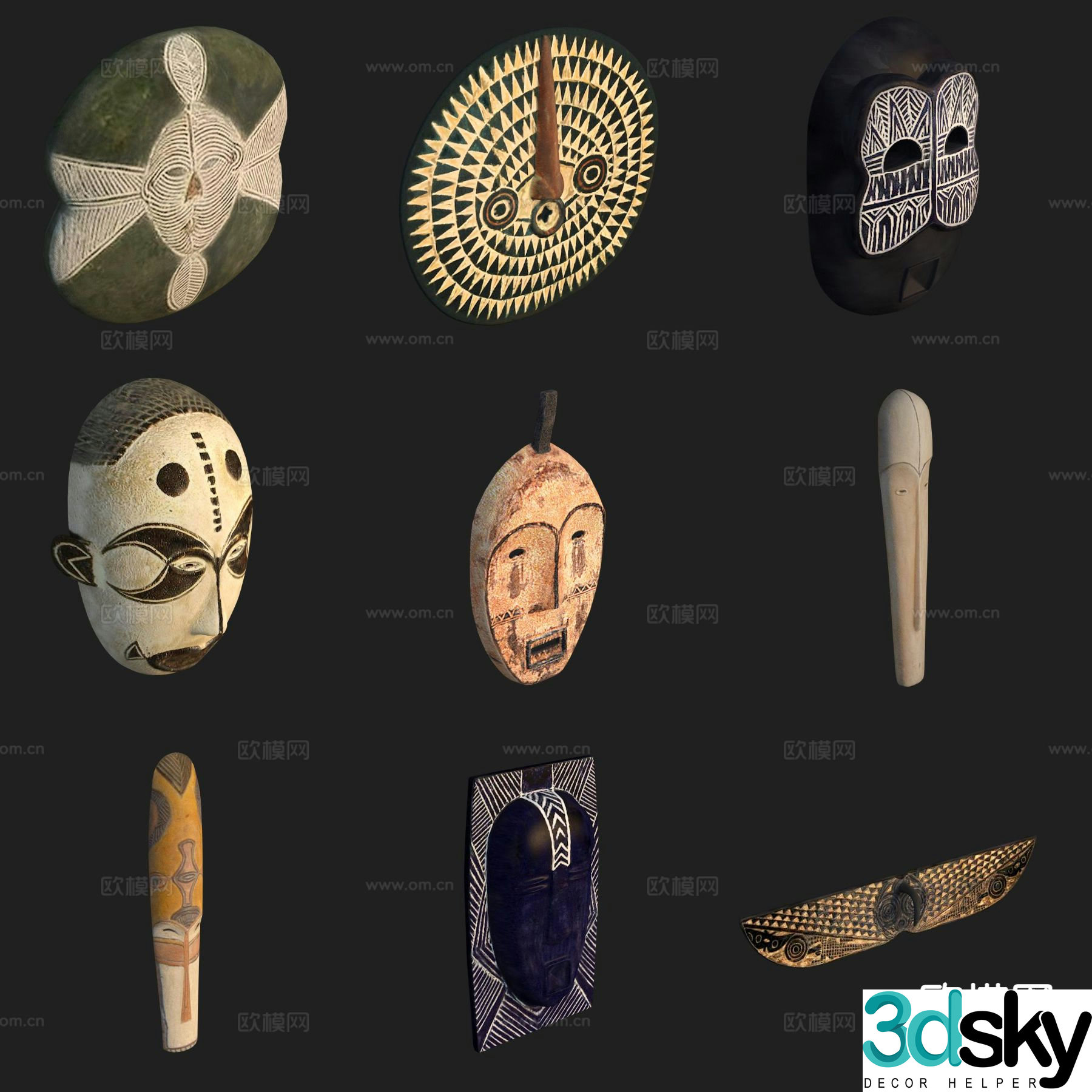 Crafts art ornaments facial makeup wall decoration 3D model