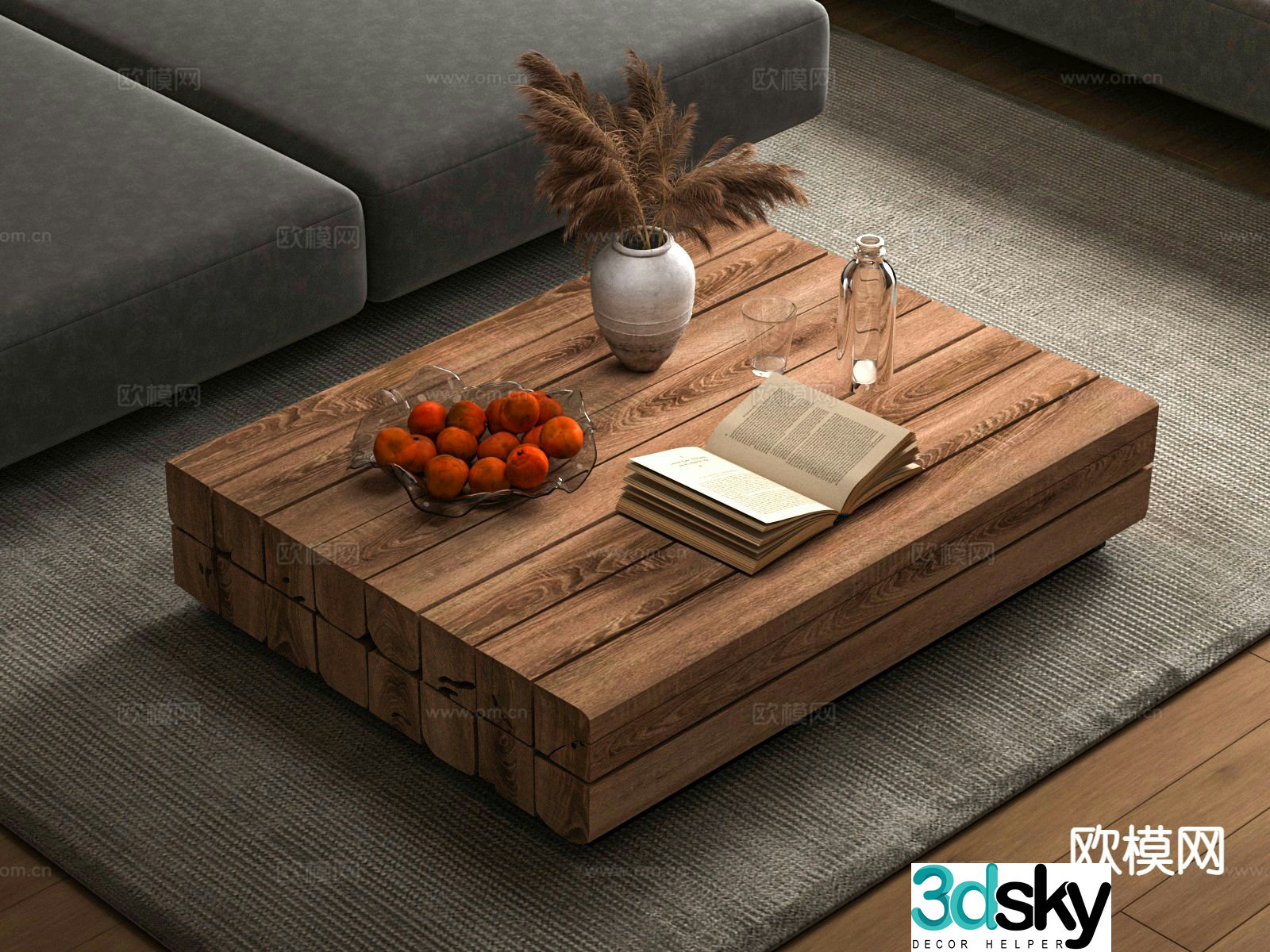 Wabi-sabi solid wood coffee table 3d model