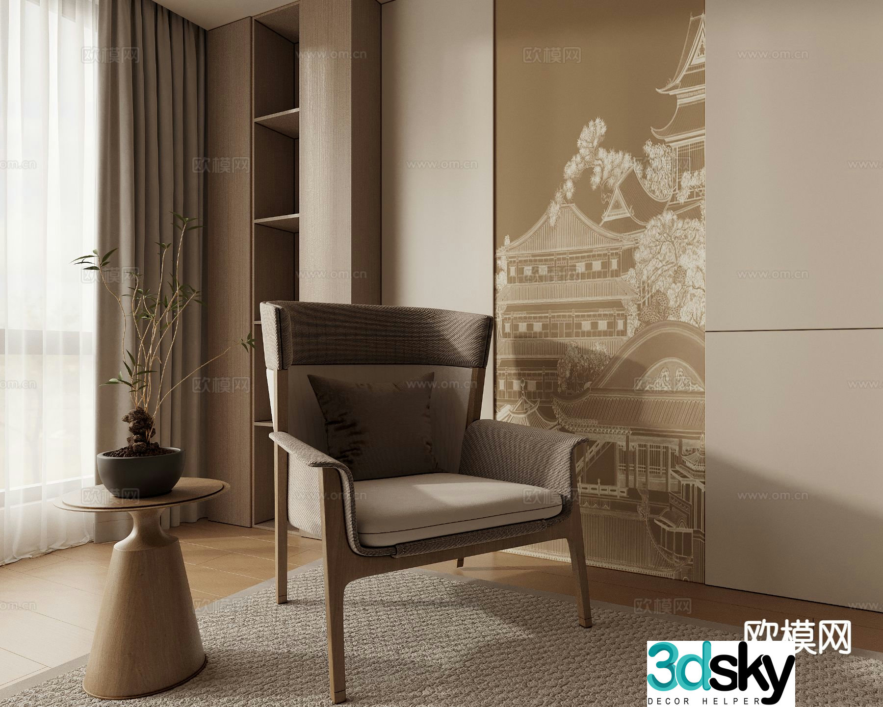 New Chinese style chair armchair leisure chair 3d model