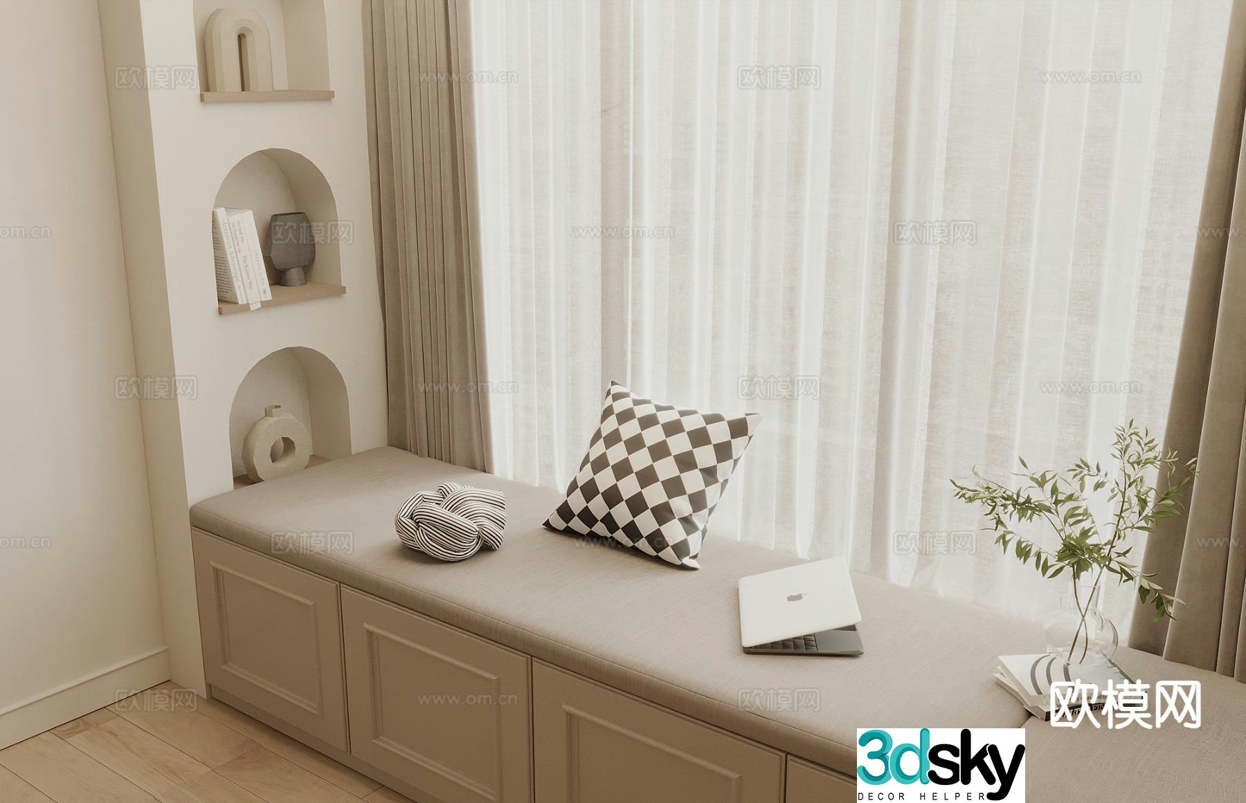 Cream style bay window cabinet bay window mat bay window sill 3D model