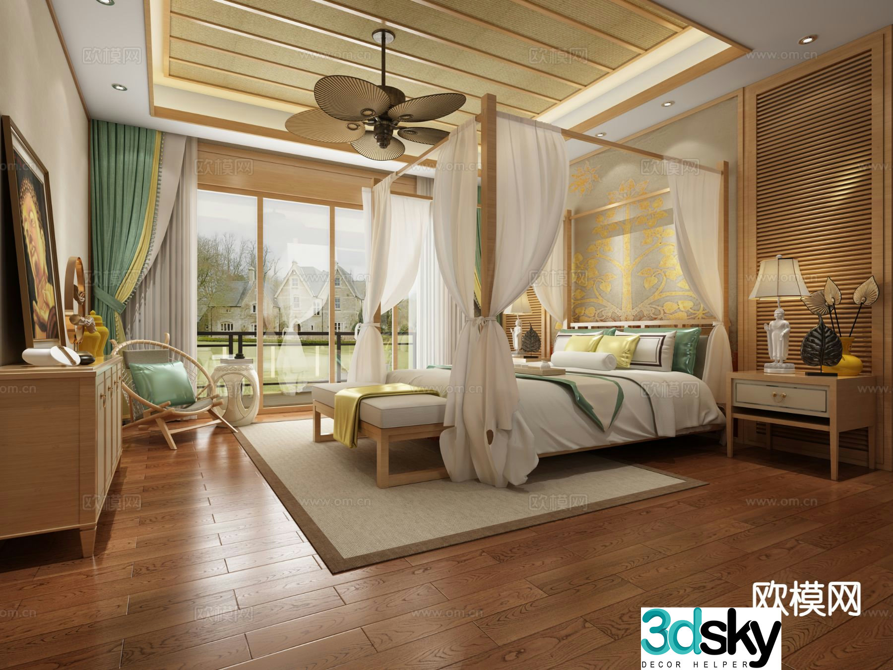 Southeast Asia bedroom B&B guest room 3d model
