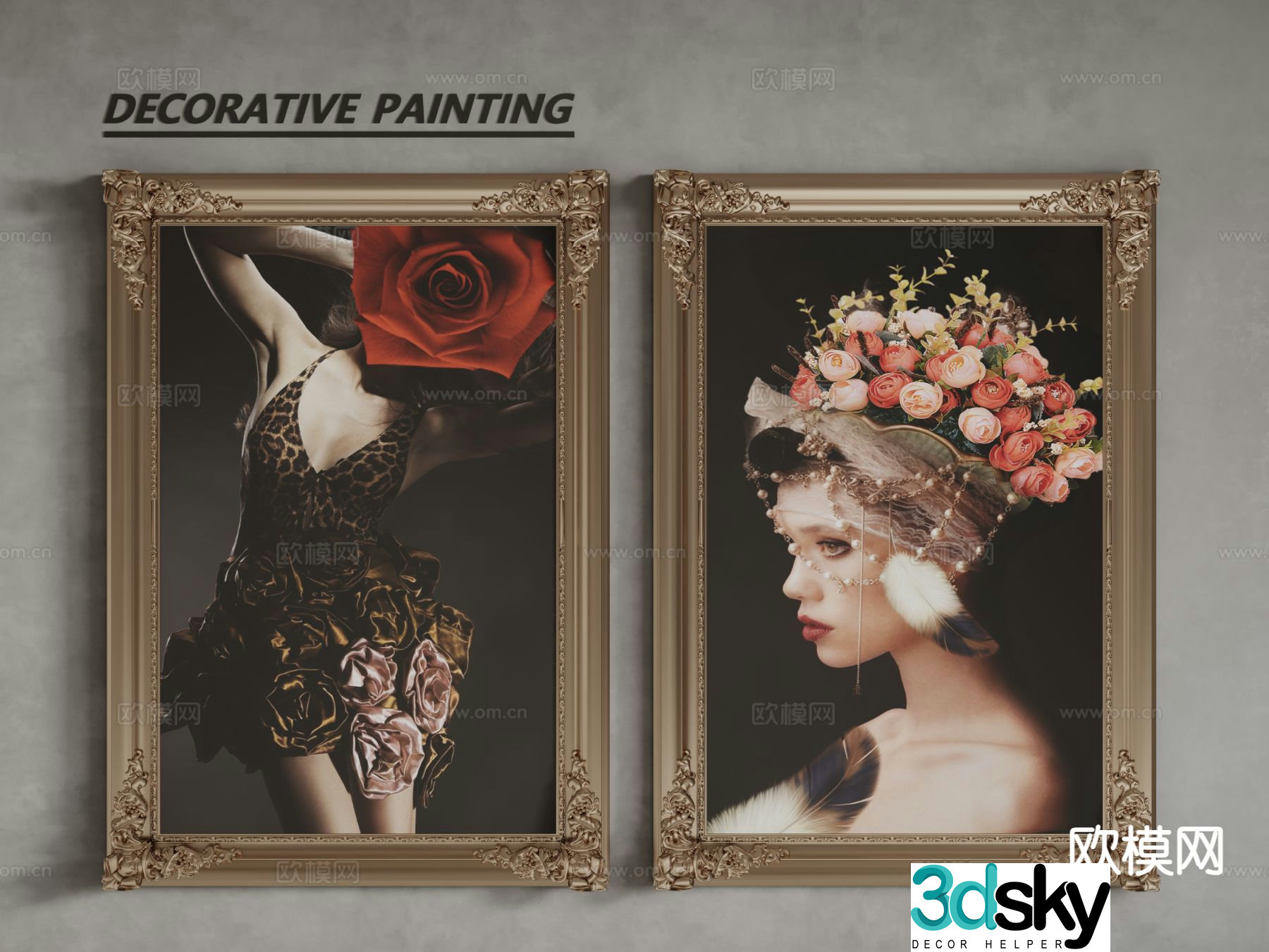 European decorative painting frame painting entrance hanging painting 3D model