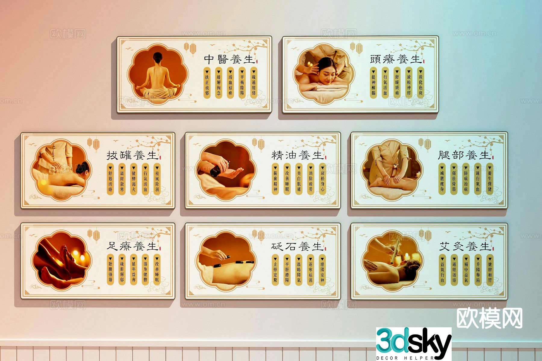 Beauty salon promotional posters traditional Chinese medicine health center decorative paintings 3D model