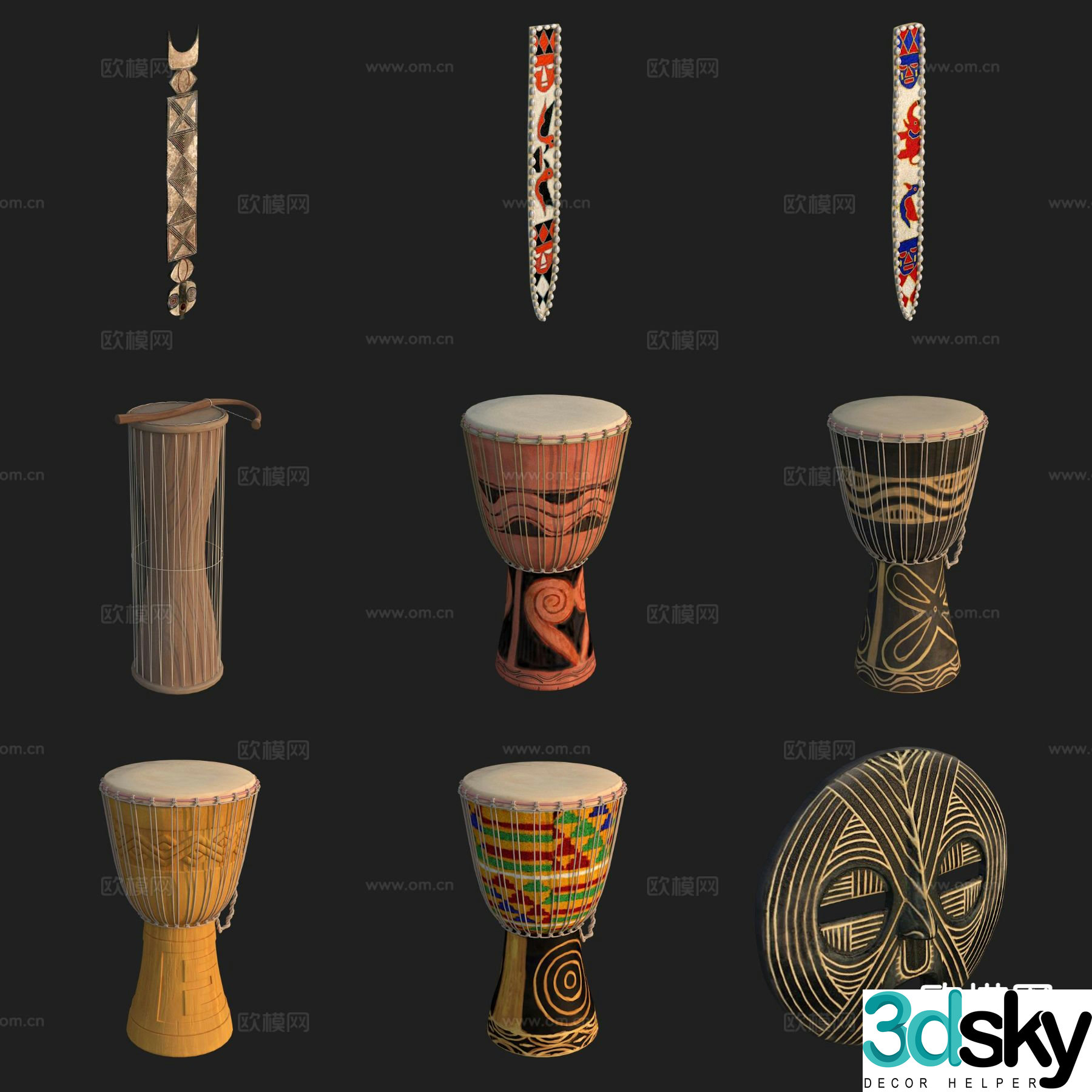 Crafts Art Ornaments Musical Instruments Drum 3D Model