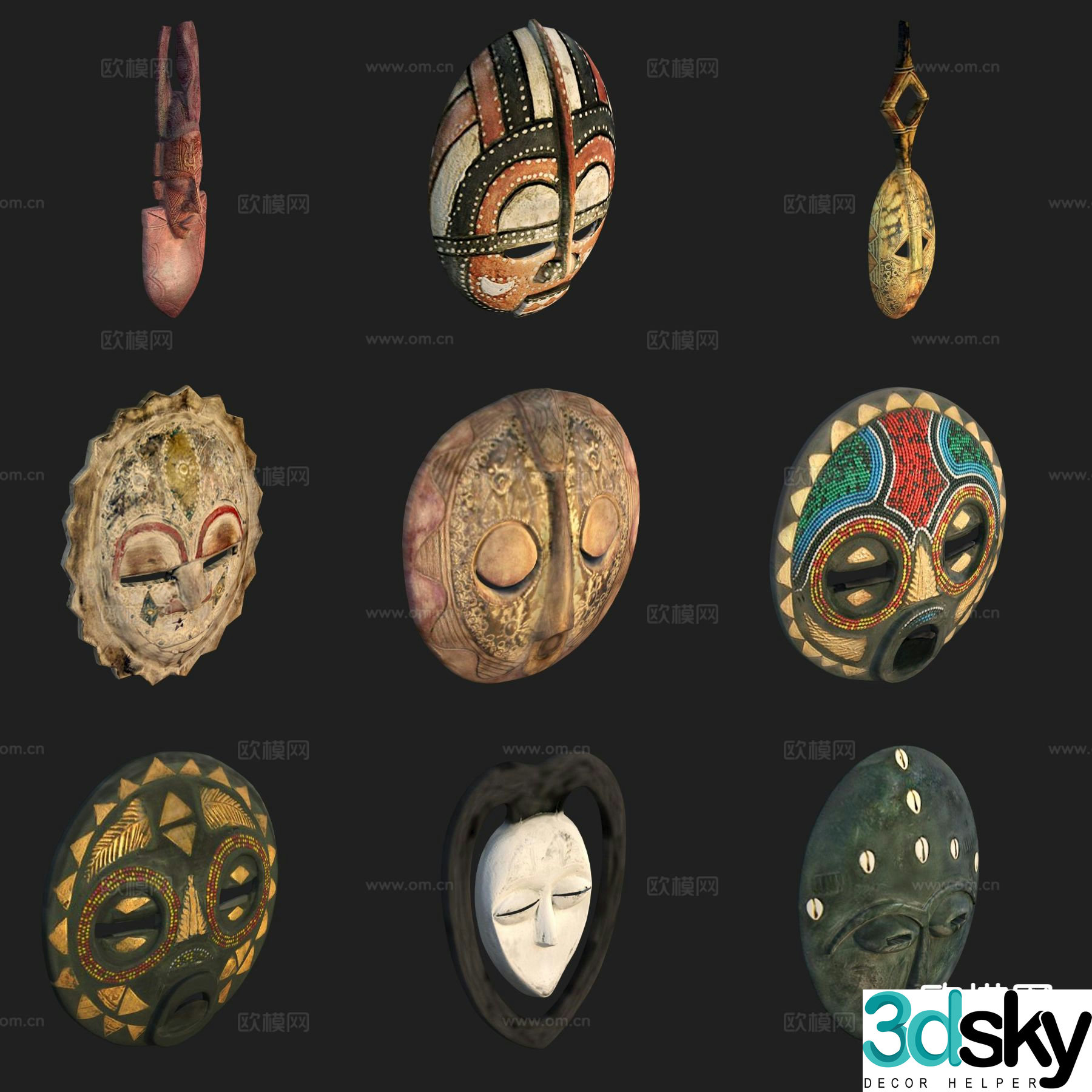 Crafts art ornaments facial makeup wall decoration 3D model
