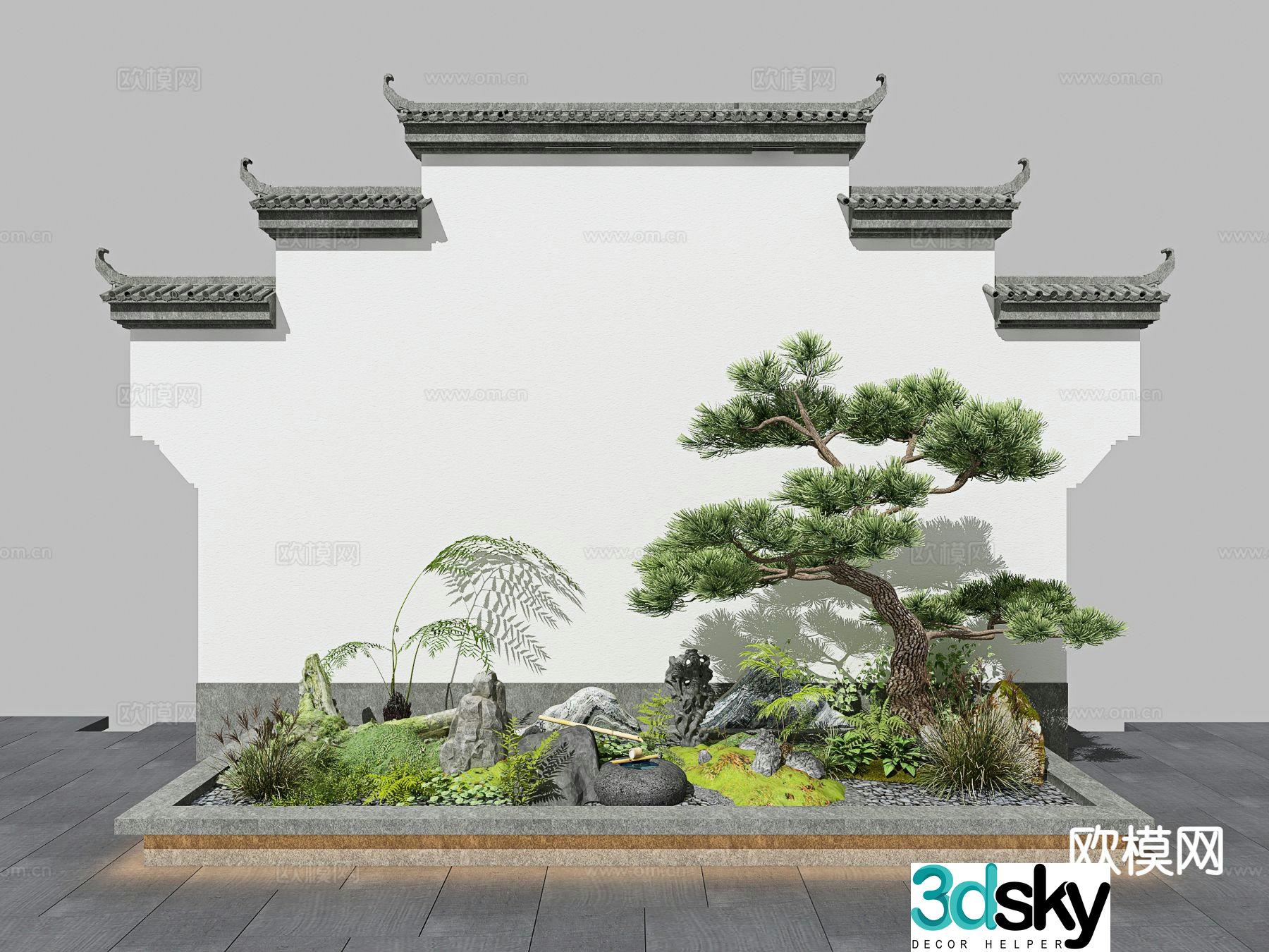 New Chinese style landscape wall pine sketch 3D model