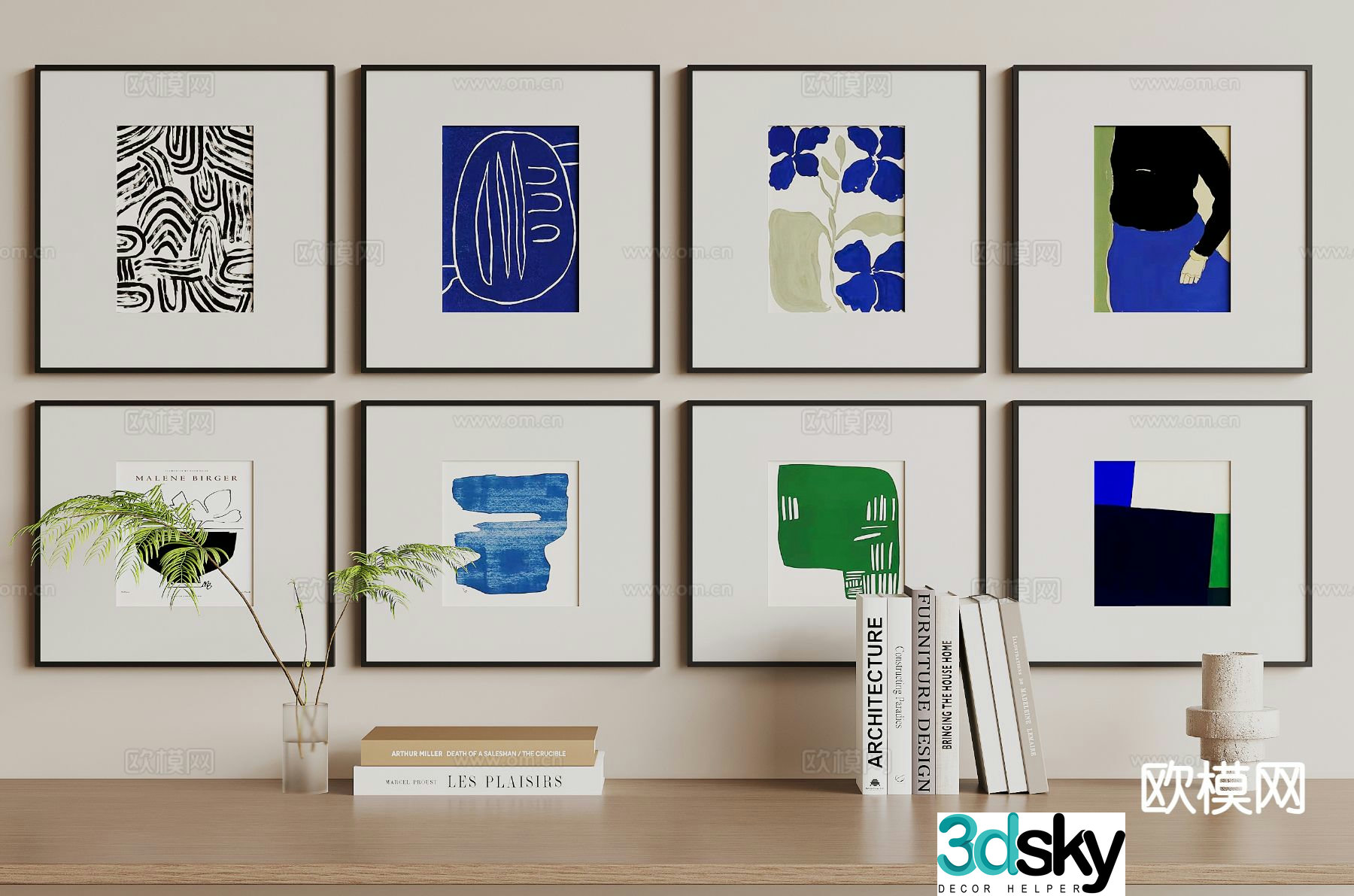 Modern hanging painting abstract painting combined painting 3d model