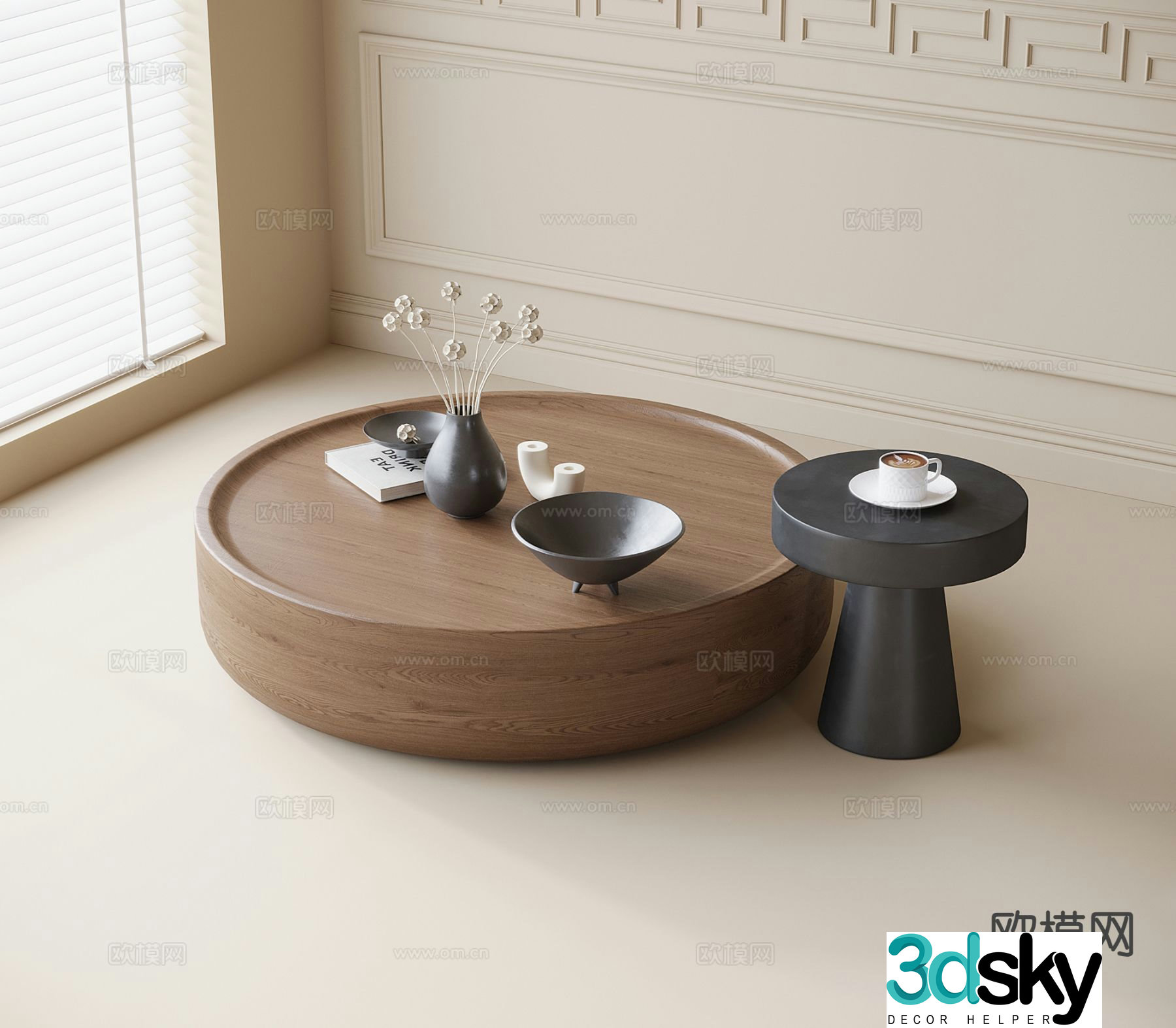 Modern round coffee table mother-in-law coffee table 3d model