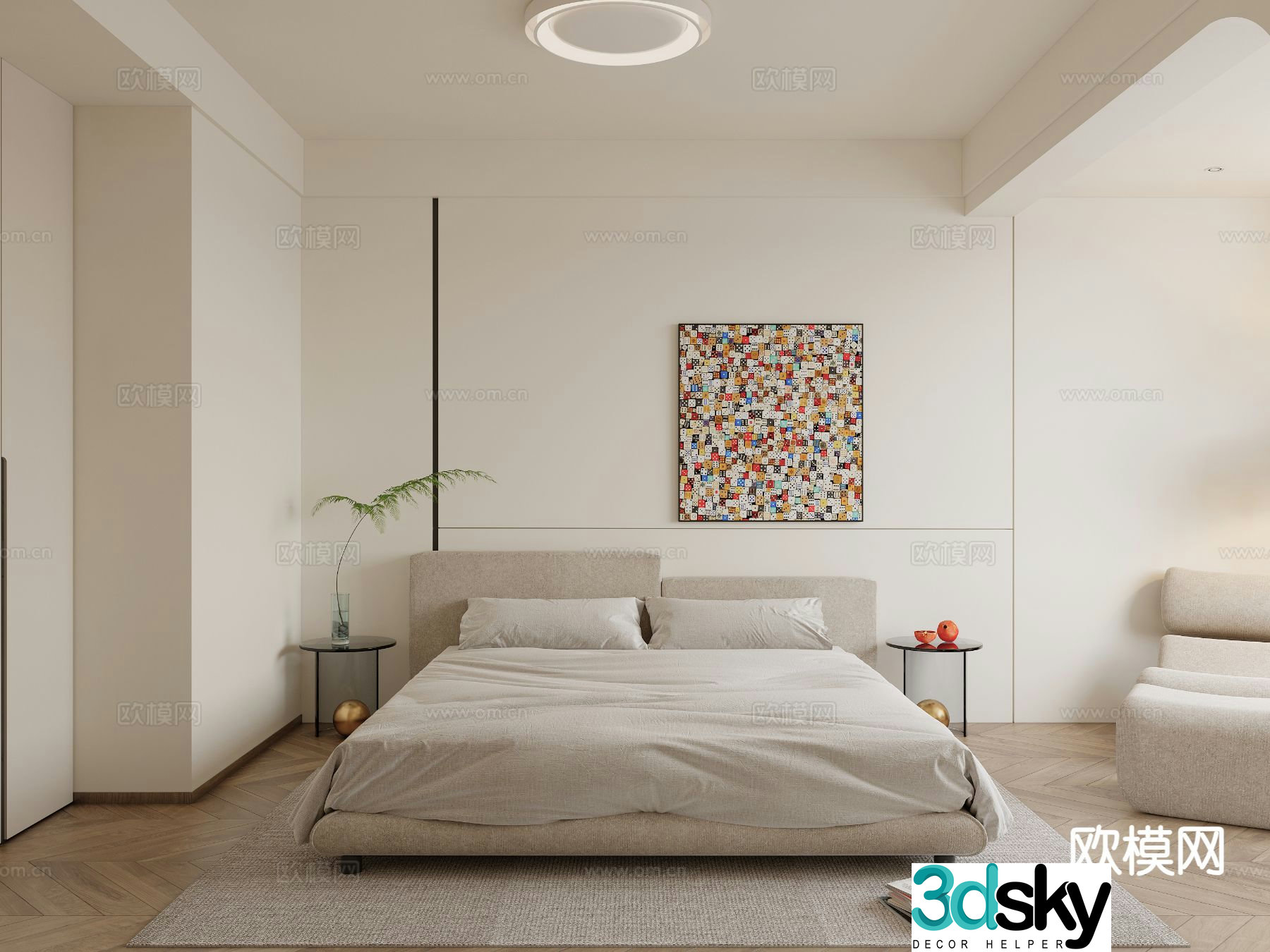 Modern minimalist bedroom master bedroom 3d model