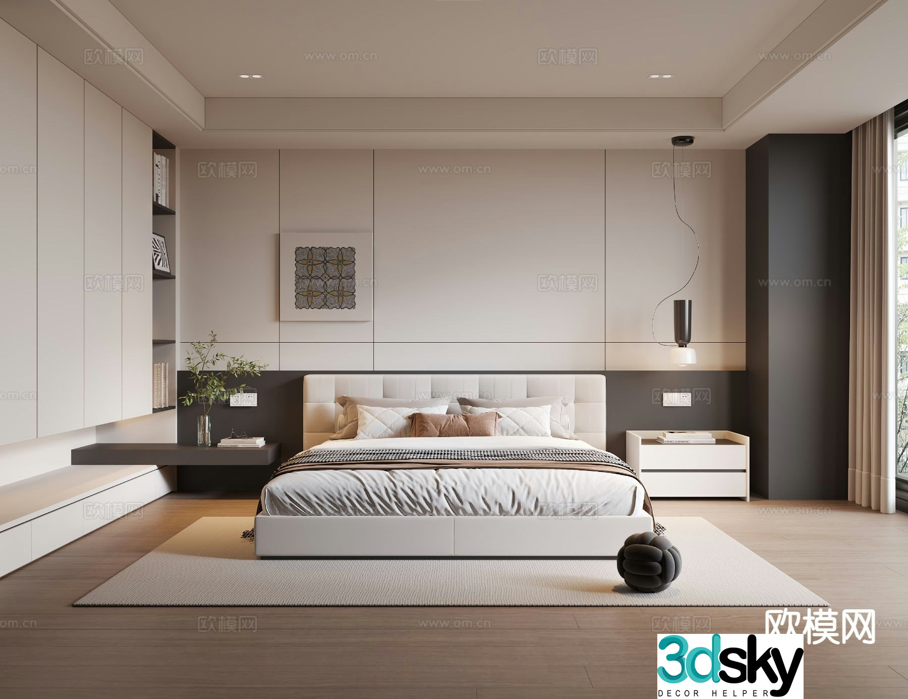 Modern minimalist bedroom master bedroom without main light 3d model