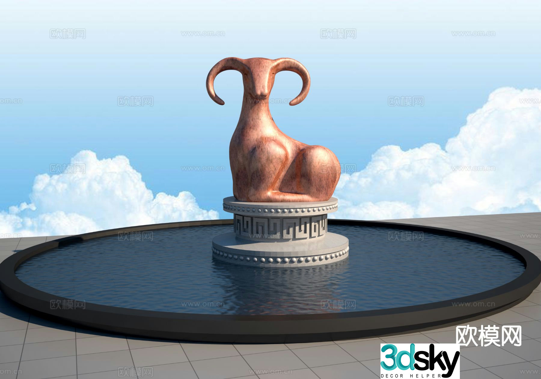 3d model of zodiac sheep sculpture