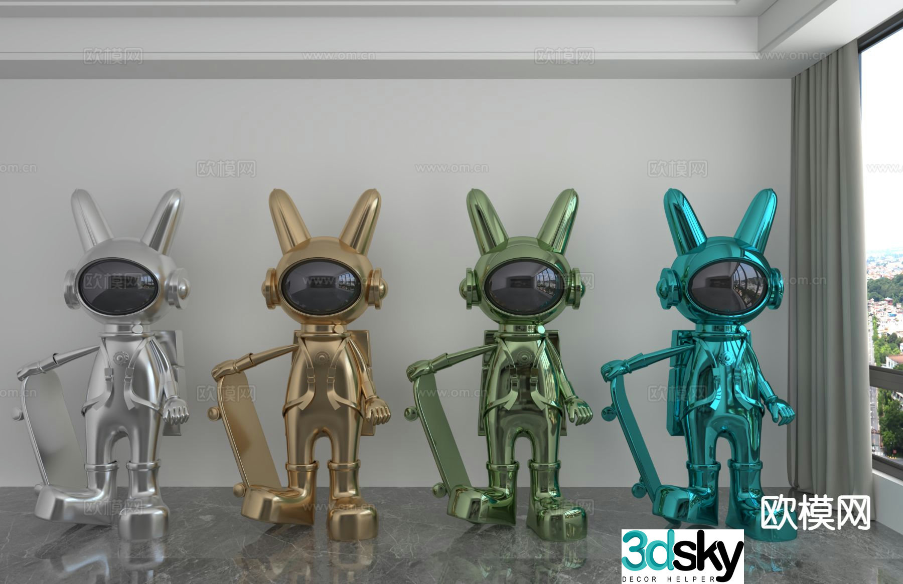Modern color laser astronaut trendy ornament 3D model