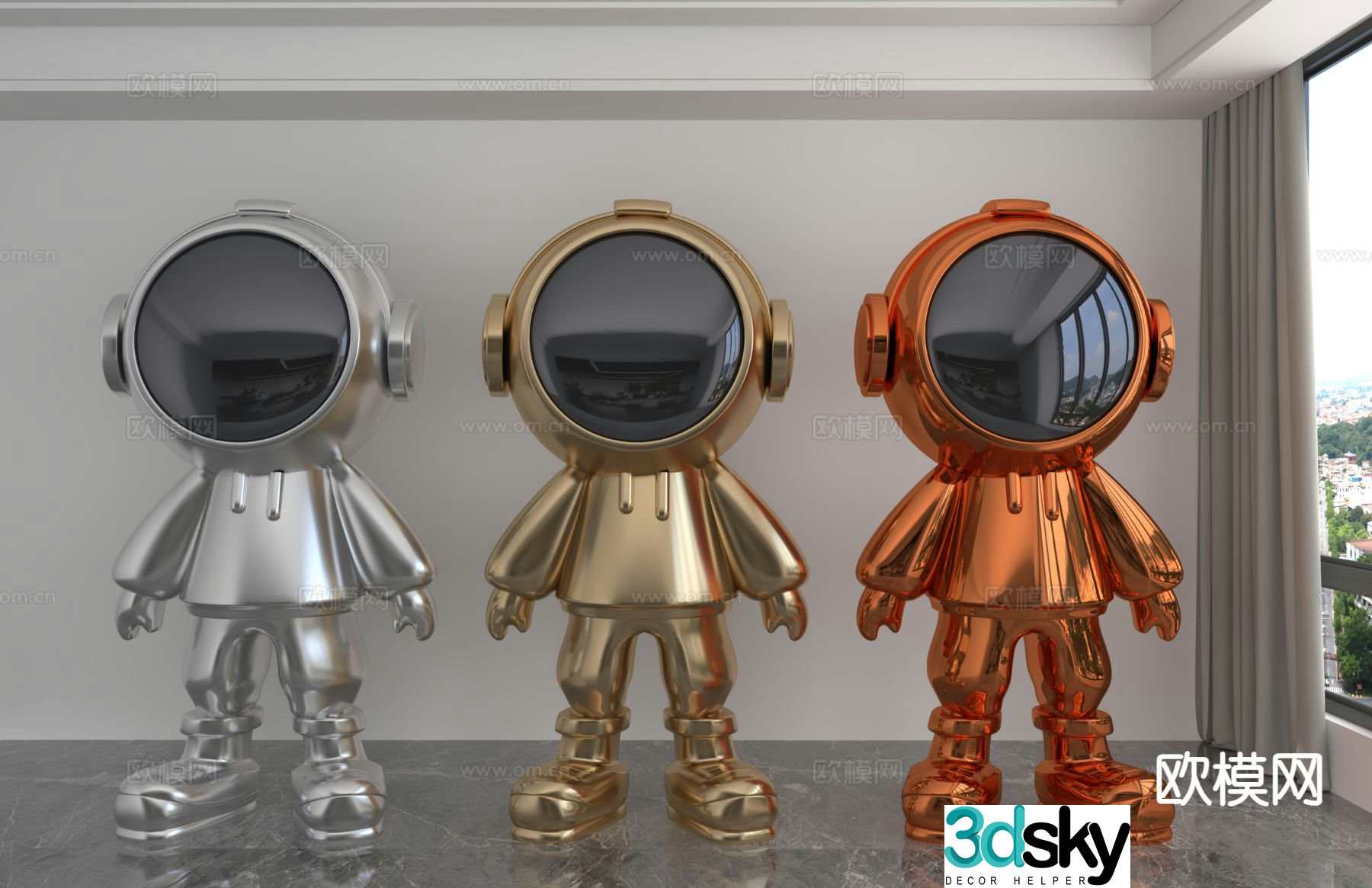 Modern color laser astronaut trendy ornament 3D model
