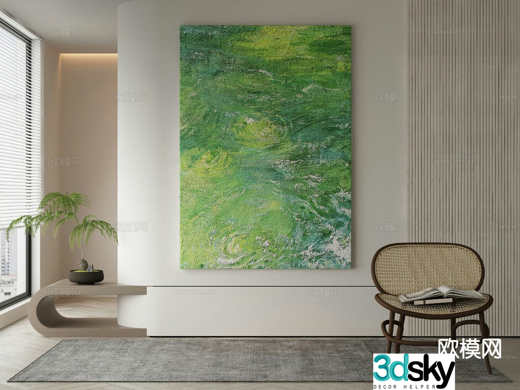 Modern decorative painting green oil painting 3d model