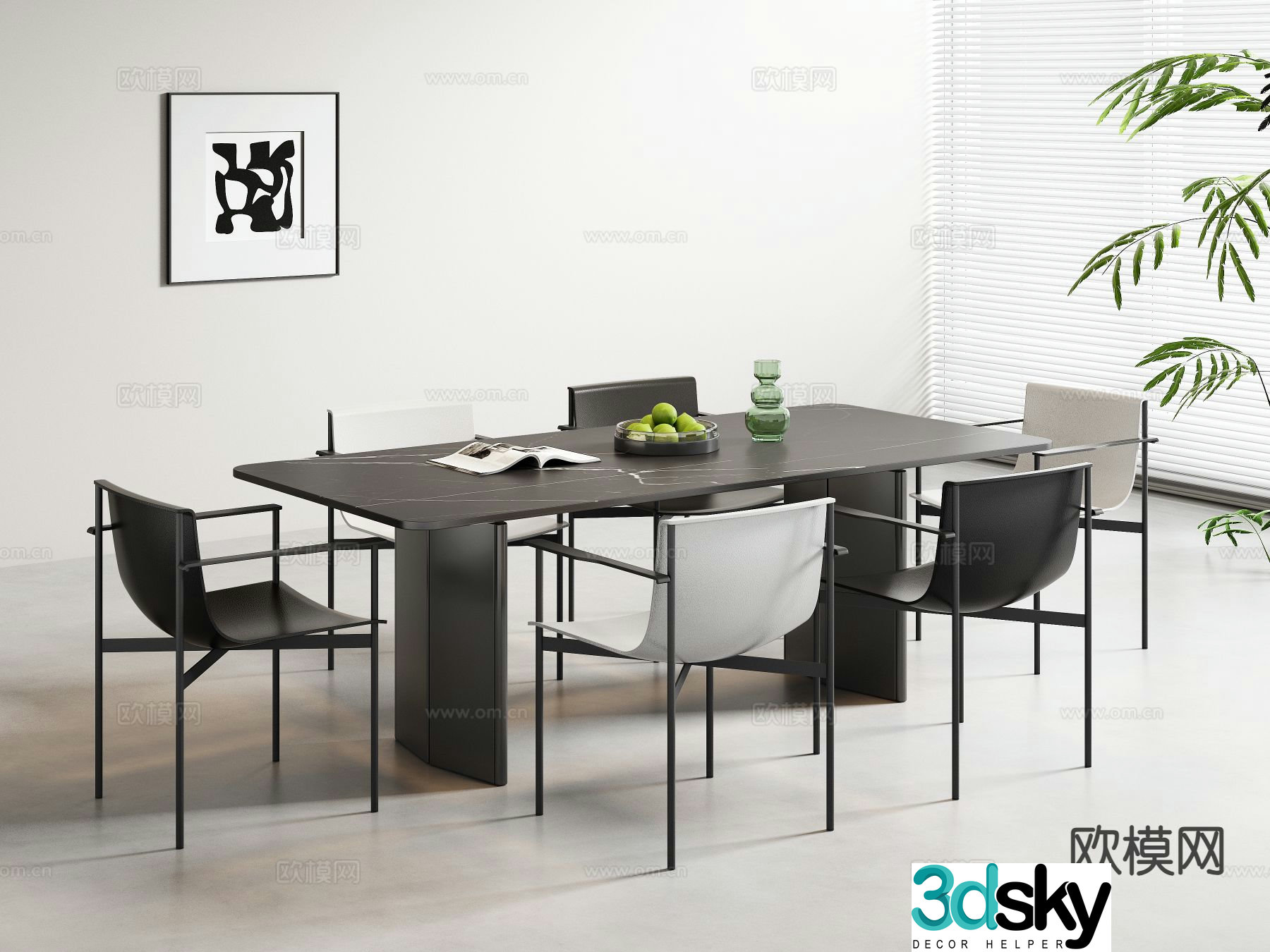 Italian minimalist dining table and chairs 3D model