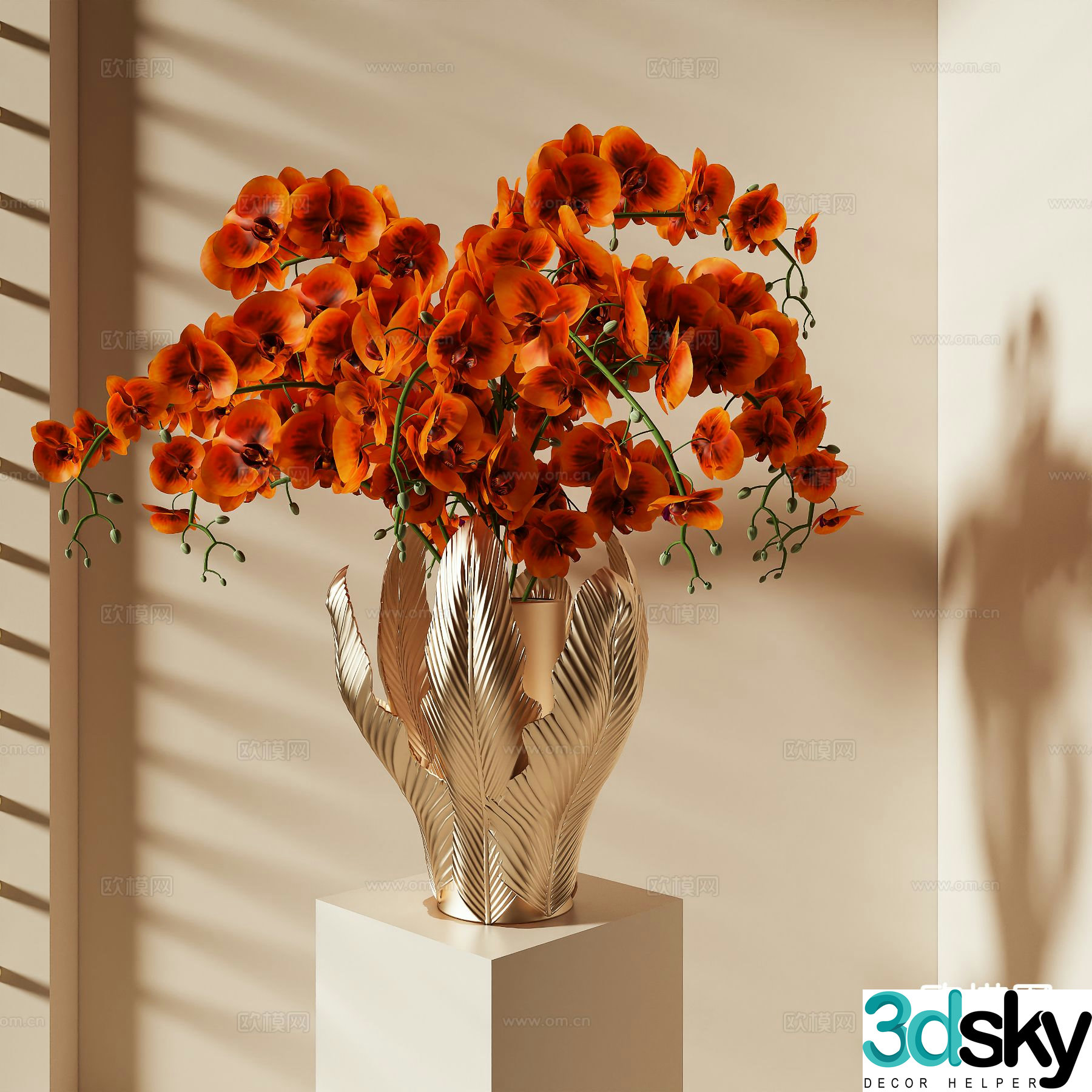 Phalaenopsis Flowers Flower Arrangement Light Luxury Vase 3D Model