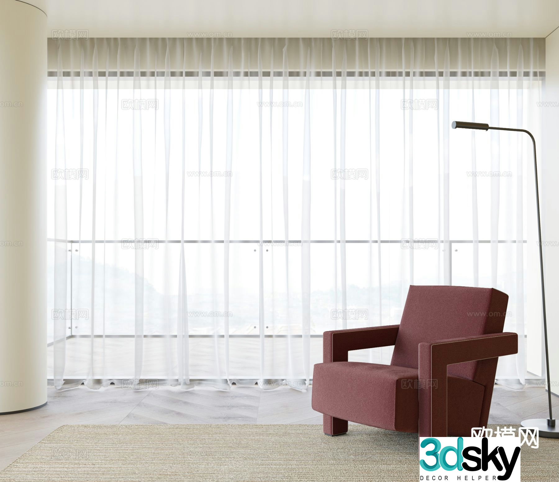 Modern Curtains Translucent Curtains 3D Model