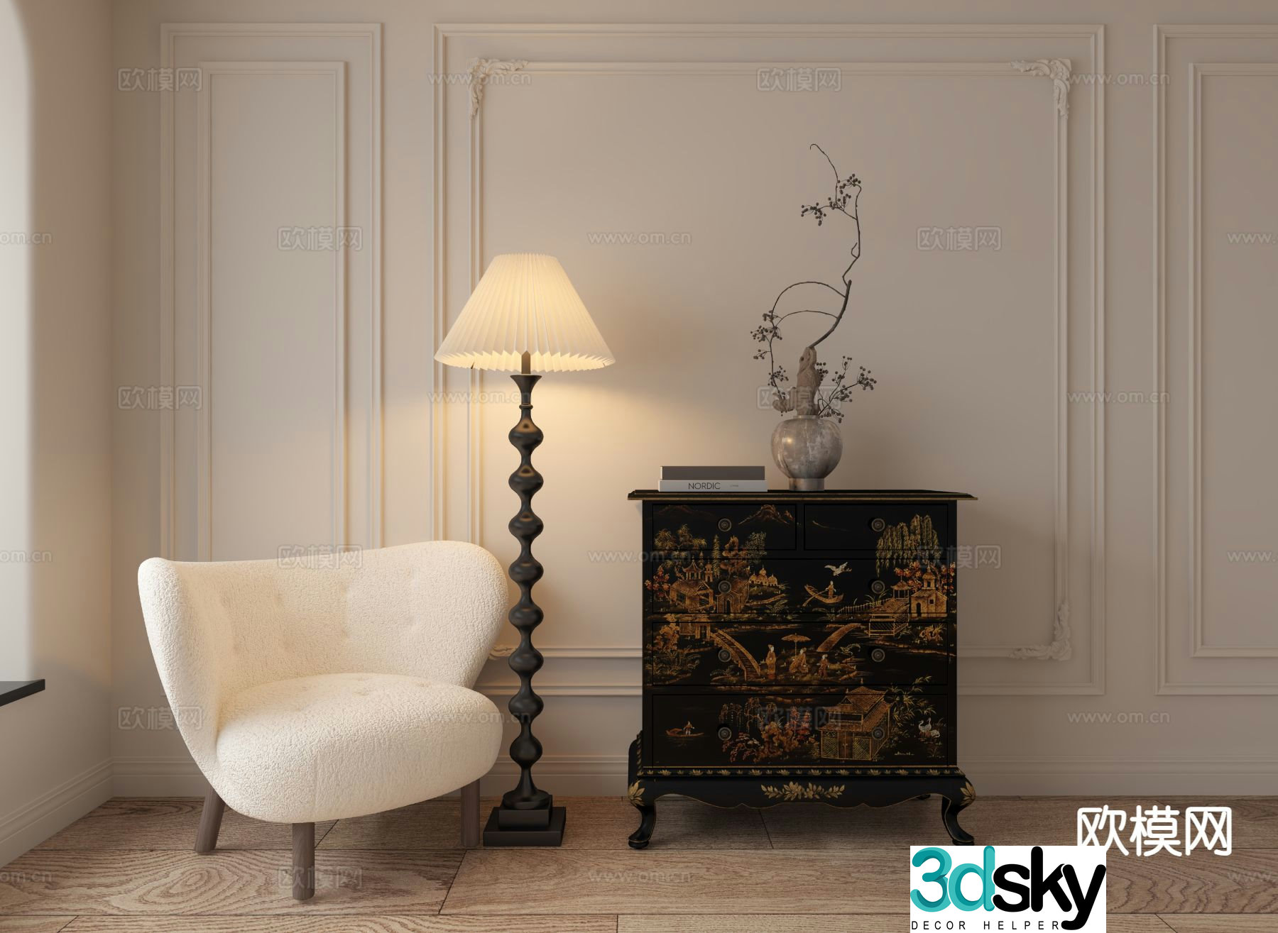 Medieval style side cabinet entrance cabinet leisure chair 3D model